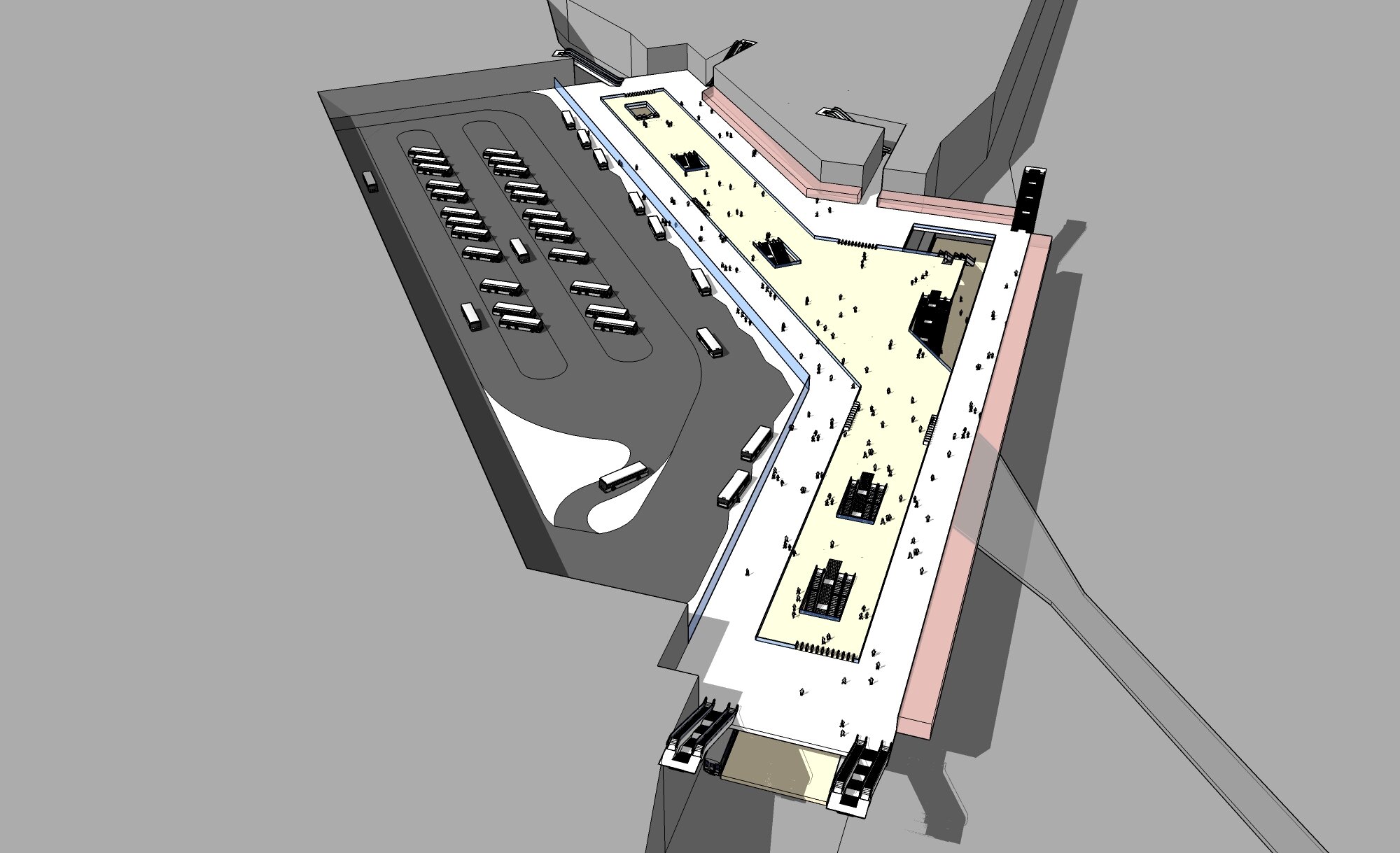 View of the 3D model of one of the concepts developed for the transport hub
