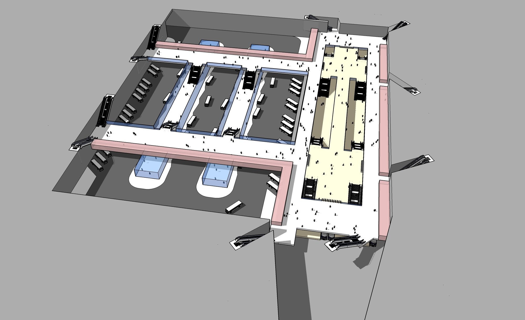 View of the 3D model of one of the concepts developed for the transport hub