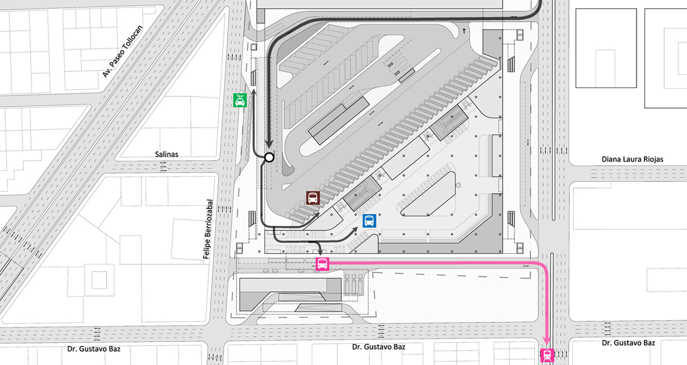 Site plan of one of the alternatives for the redevelopment of the bus terminal