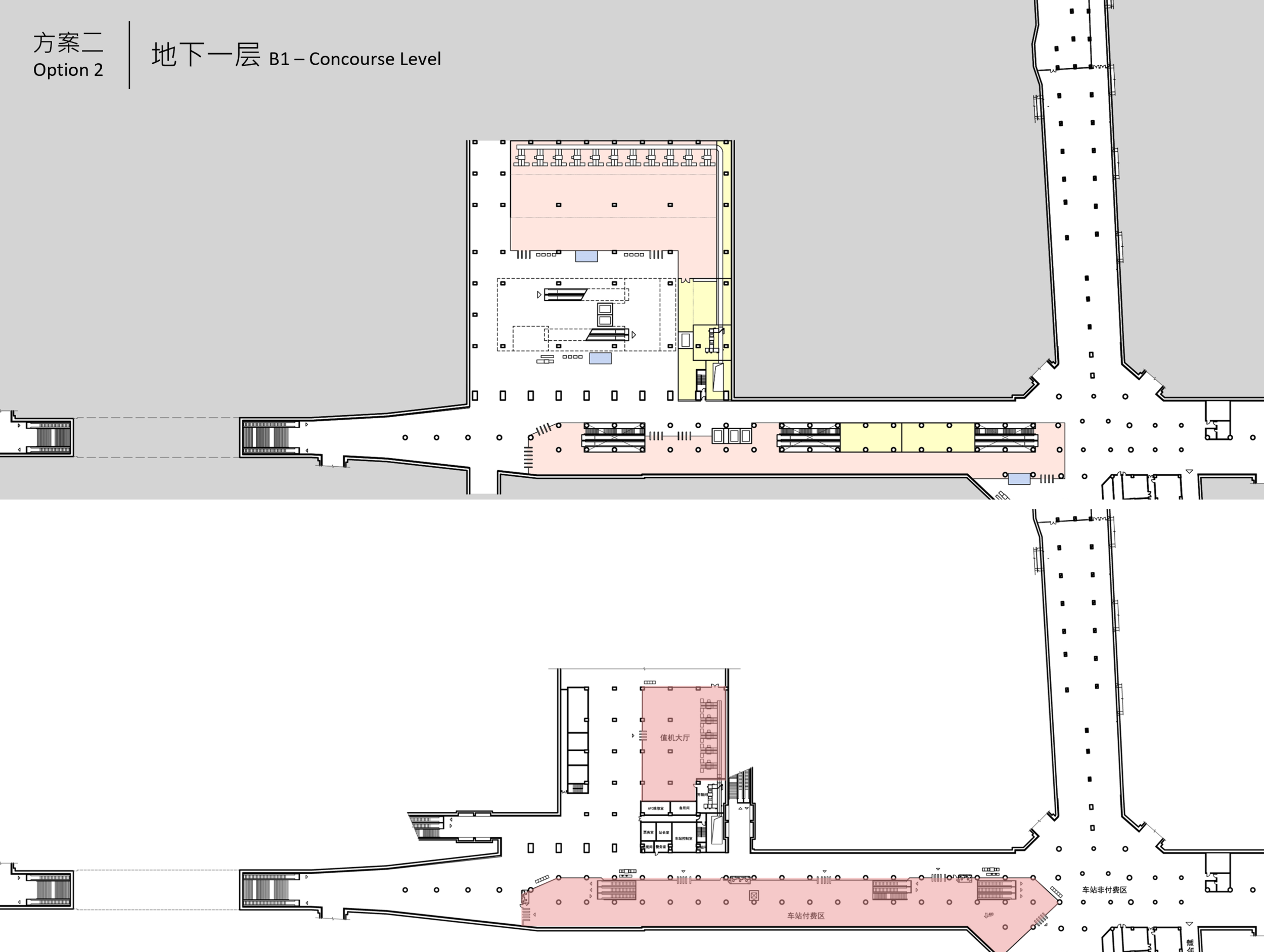 Floor plans of one of the alternatives for the Terminal