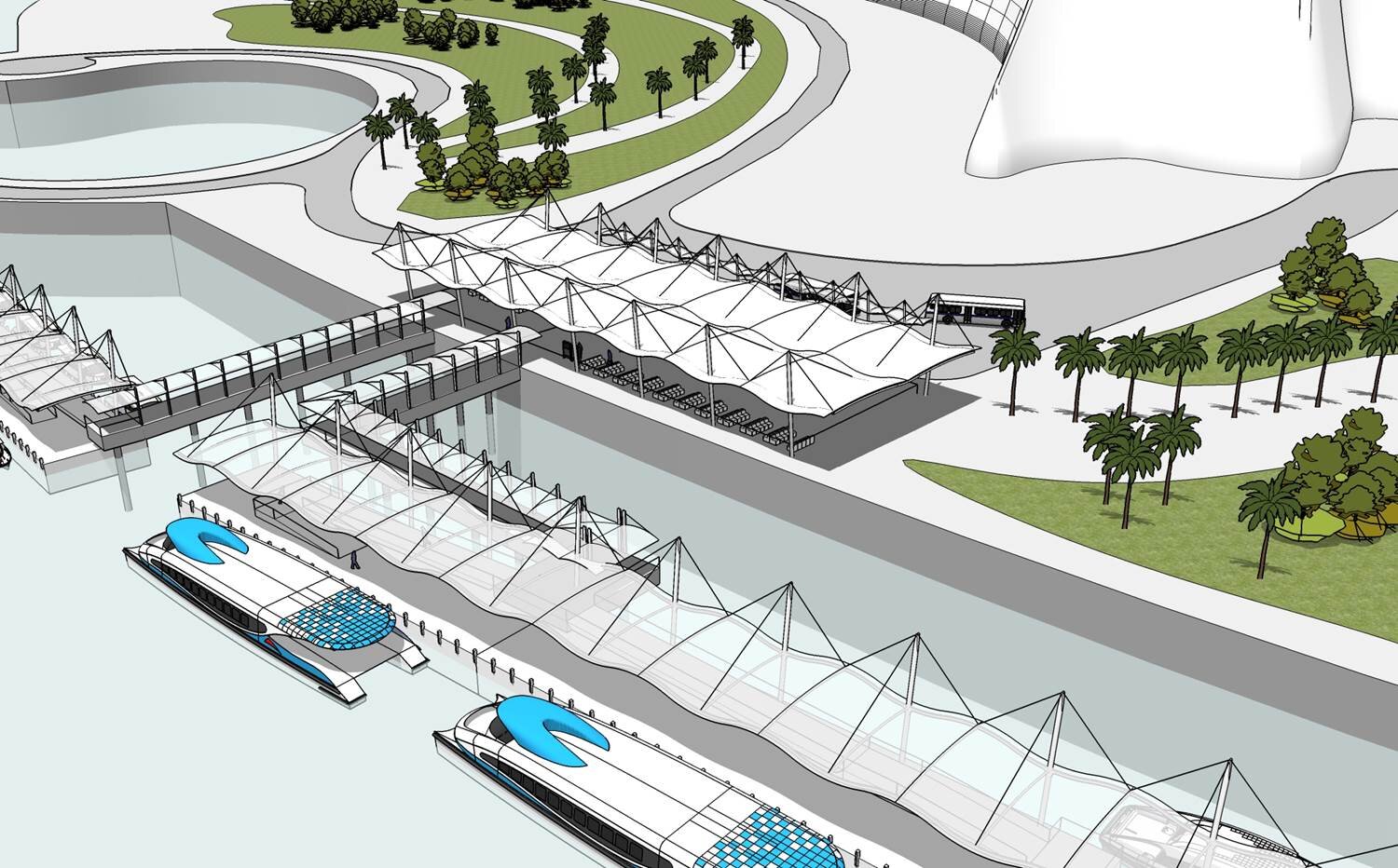 View of the 3D model of a proposed water transport station