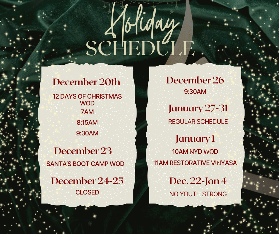 Holiday Schedule December 20th-Jan 4th