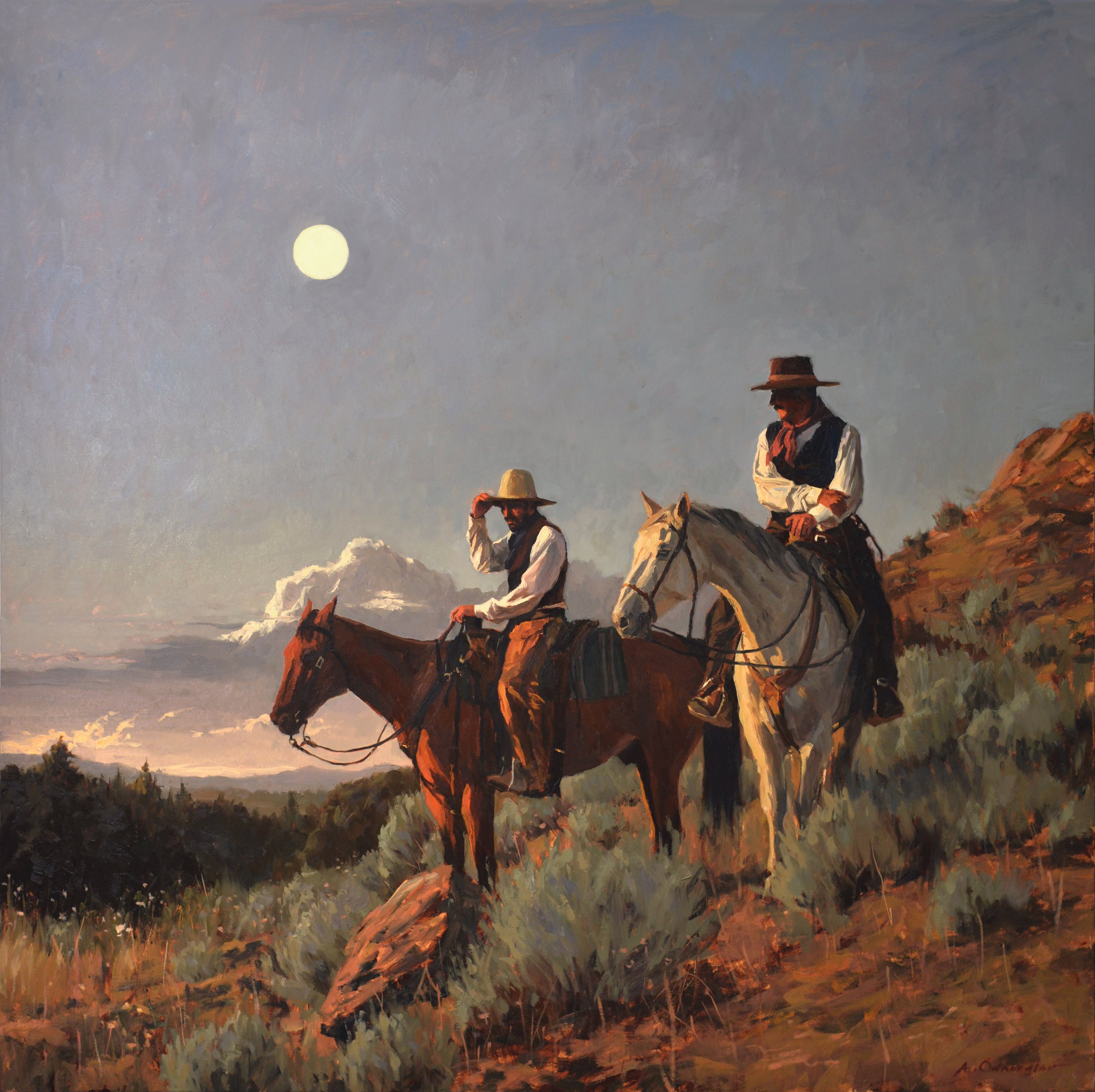 "Night Approaching" 30x30, Oil on canvas, 2026 (Will be made available at Young Guns Coors Western Art Show January 2027 )