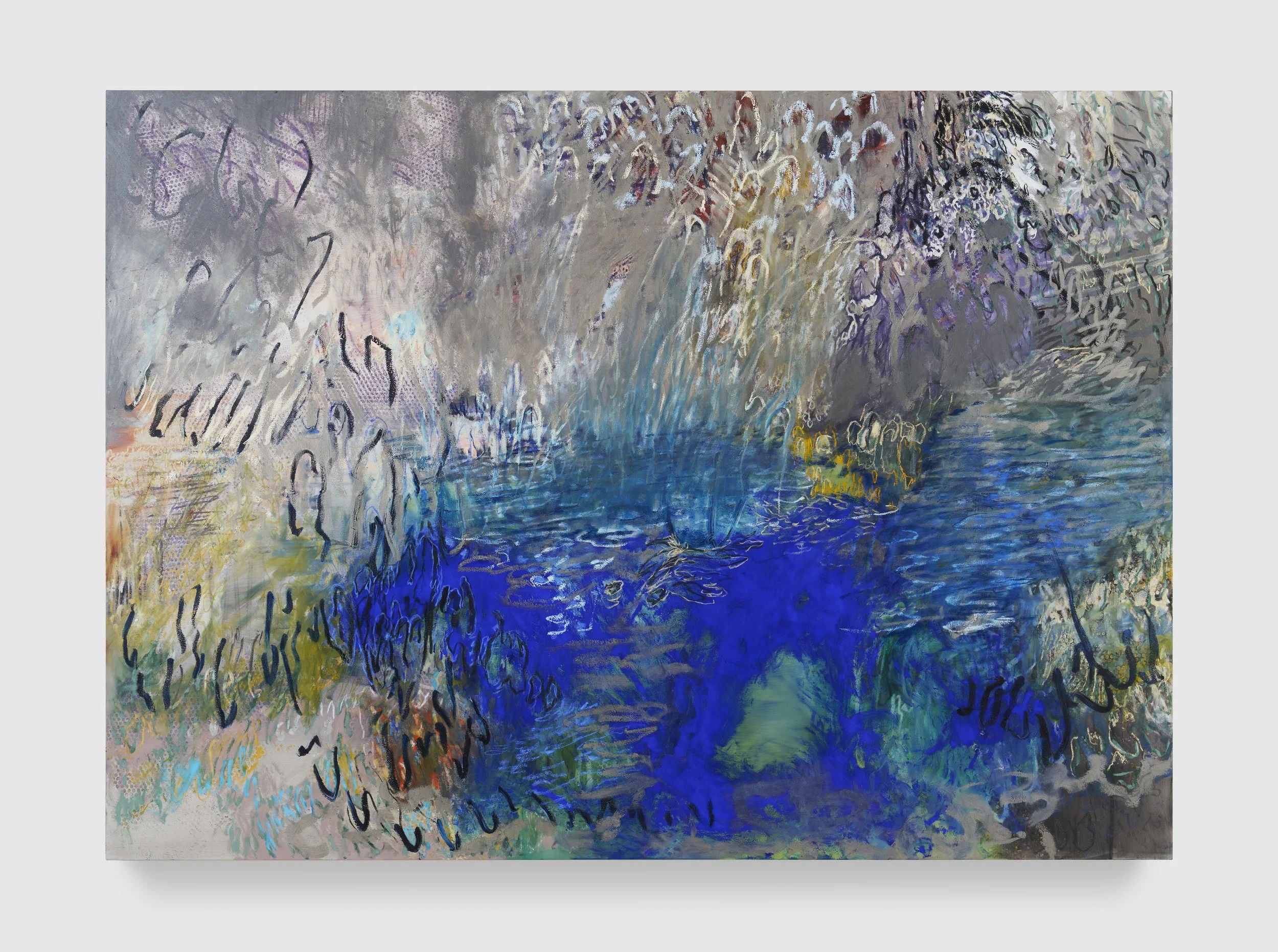 Installation view of Sarah Martin-Nuss’s paintings in Land Marks, a group exhibition at Pace Gallery Los Angeles, 2025.