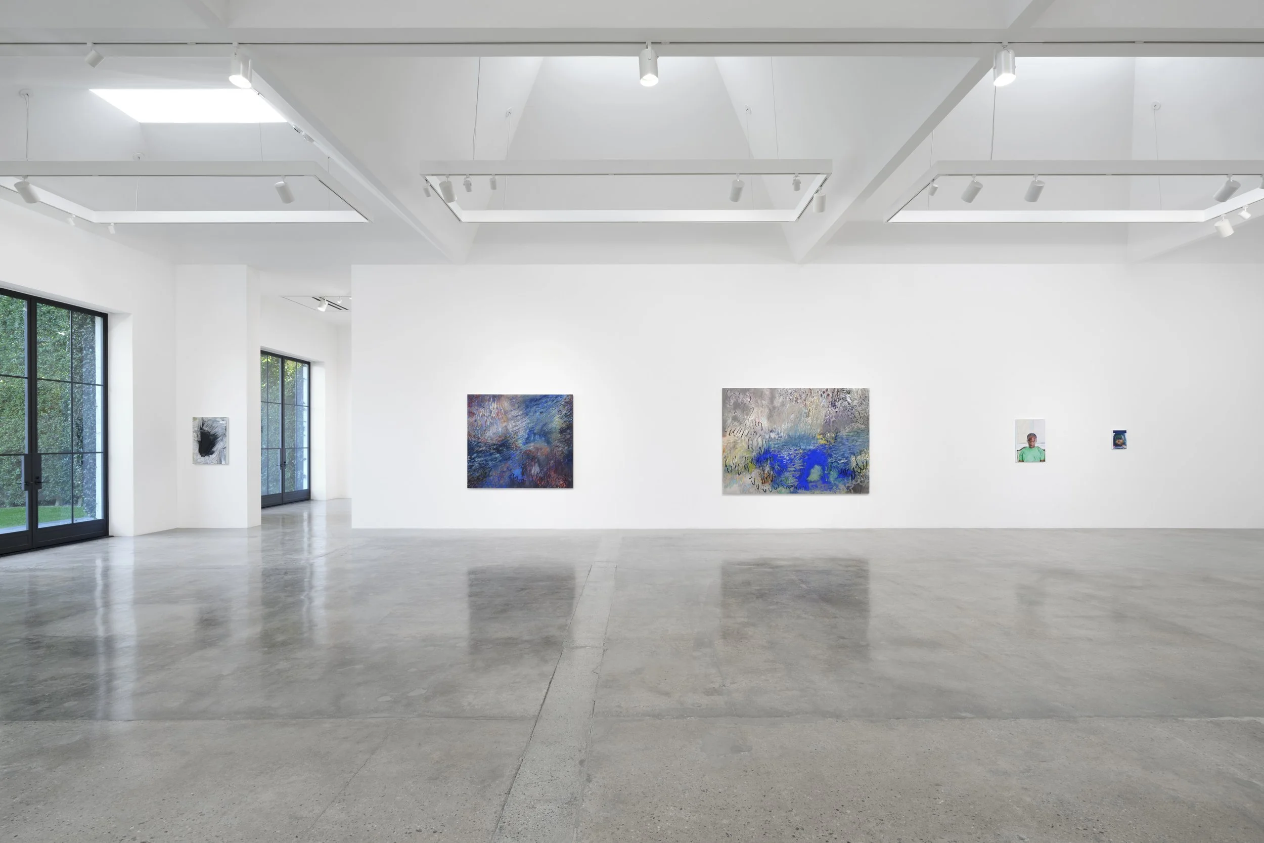 Installation view of Sarah Martin-Nuss’s paintings in Land Marks, a group exhibition at Pace Gallery Los Angeles, 2025.