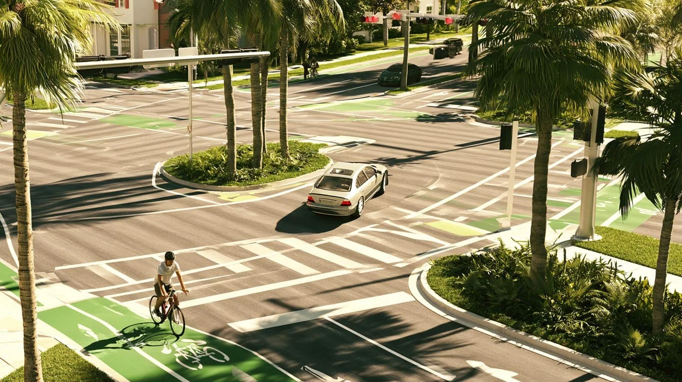 Vehicle turning across the path of a cyclist at an intersection