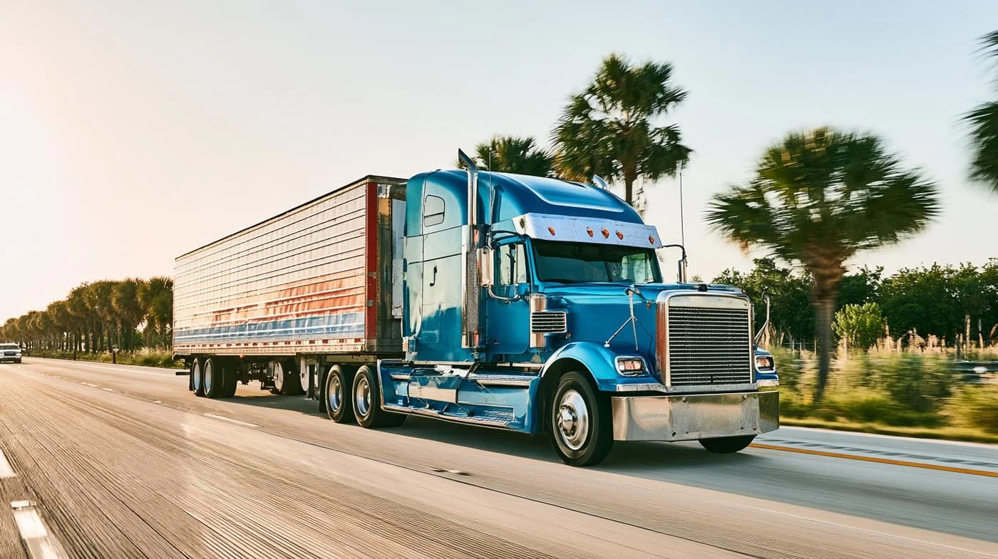 Commercial semi-truck traveling on a South Florida highway