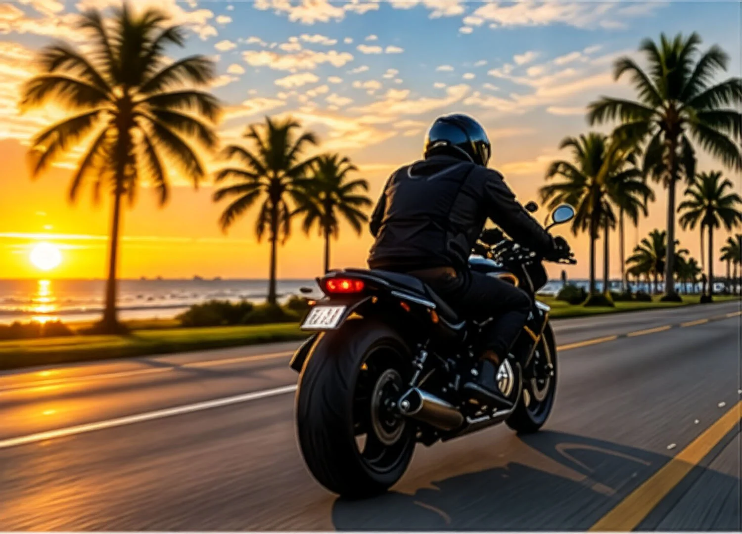 Motorcycle rider traveling on a South Florida road