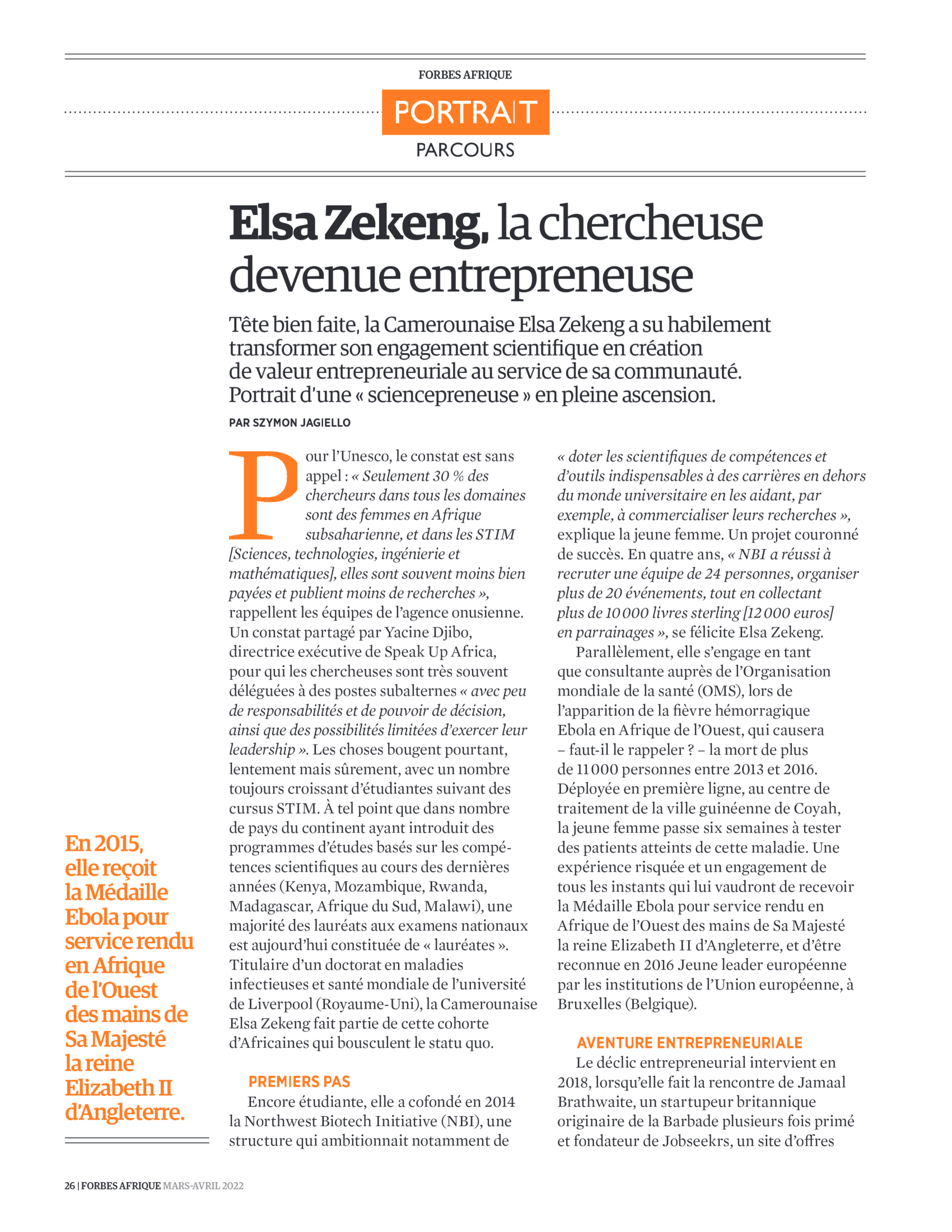 Forbes Afrique — Dr. Elsa G. Zekeng