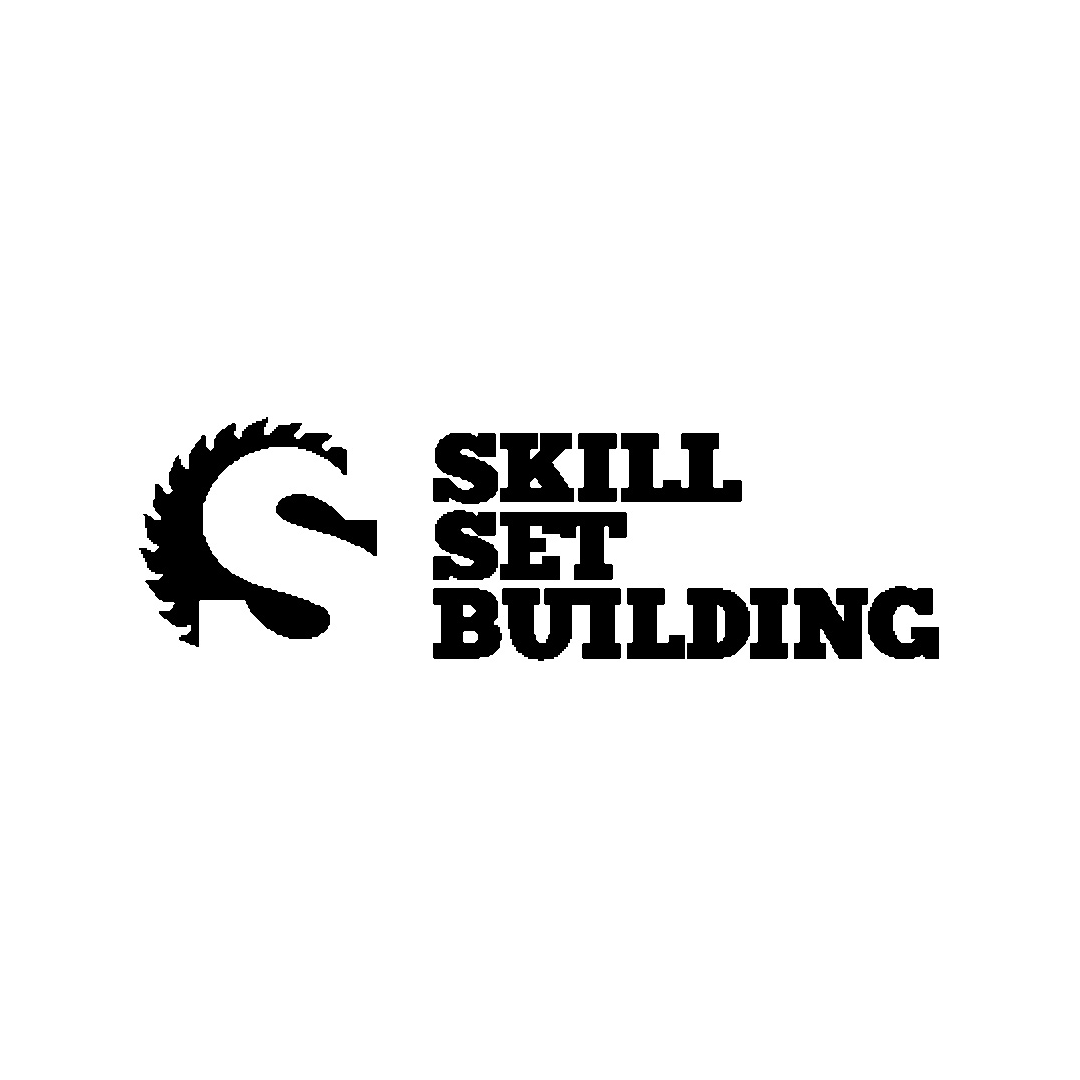 Logo for Skill Set Building featuring a stylized circular saw blade and the text 'Skill Set Building' in bold black font.