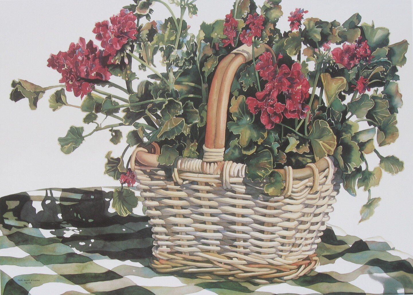 A basket of #geraniums 🌻
Watercolor print called &quot;Basket&quot;
18 x 1/2&quot; X 25 1/2&quot; 
.
.
.
.
.
.
.
#geranium #watercolor #watercolorpainting #watercolorpaintings #watercolorpaper #watercolorartist #floralpainting #flowerpainting #flowe