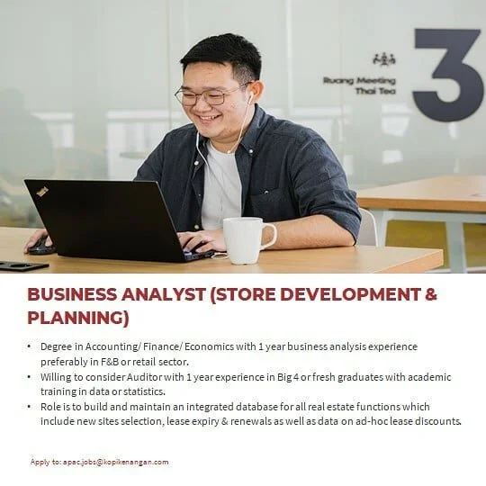 Do you have experience building qualitative framework for analysis in order to determine the merits of new retail store sites?  Are you able to perform capital budgeting?  If this sounds like you, please send updated resumes to : apac.jobs@kopikenang