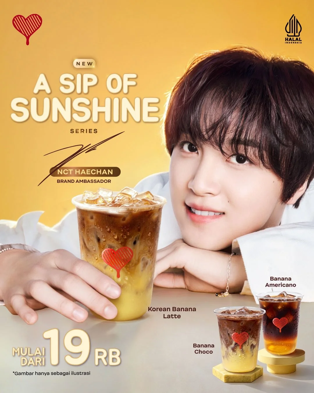 Kopi Kenangan proudly presents NCT HAECHAN as our new Brand Ambassador 💛

Cobain Banana Series dan rasakan A Sip of Sunshine lewat perpaduan Banana Sauce dengan bahan-bahan terbaik asli Indonesia. 

Ada pilihan Coffee &amp; Non-Coffee lho buat KopKe