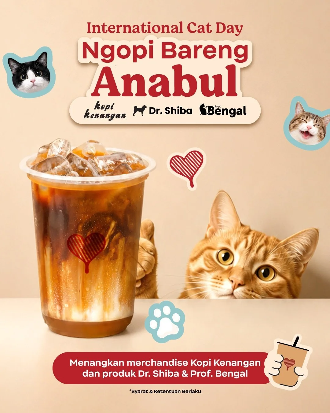 Selamat memperingati International Cat Day, Kopken Holic 😻🫶 

Saatnya post foto anabul kamu bareng minuman favorit, karena lagi ada GIVEAWAY kolaborasi Kopi Kenangan x @bydrshiba.id @byprofbengal.id! 

SWIPE buat detail cara ikutan &amp; info hadia