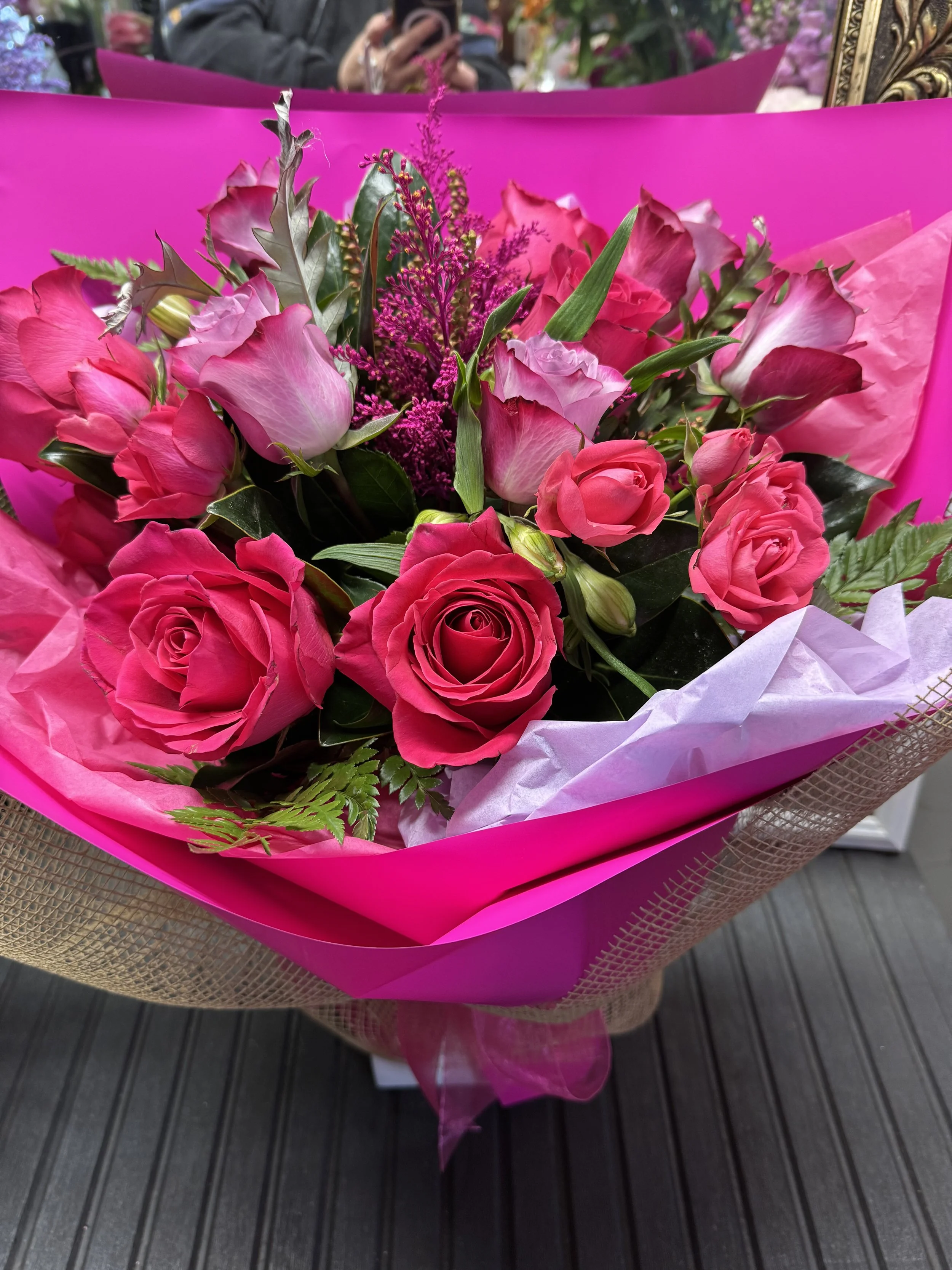 Bright Pink and Purple Rose Bouquet