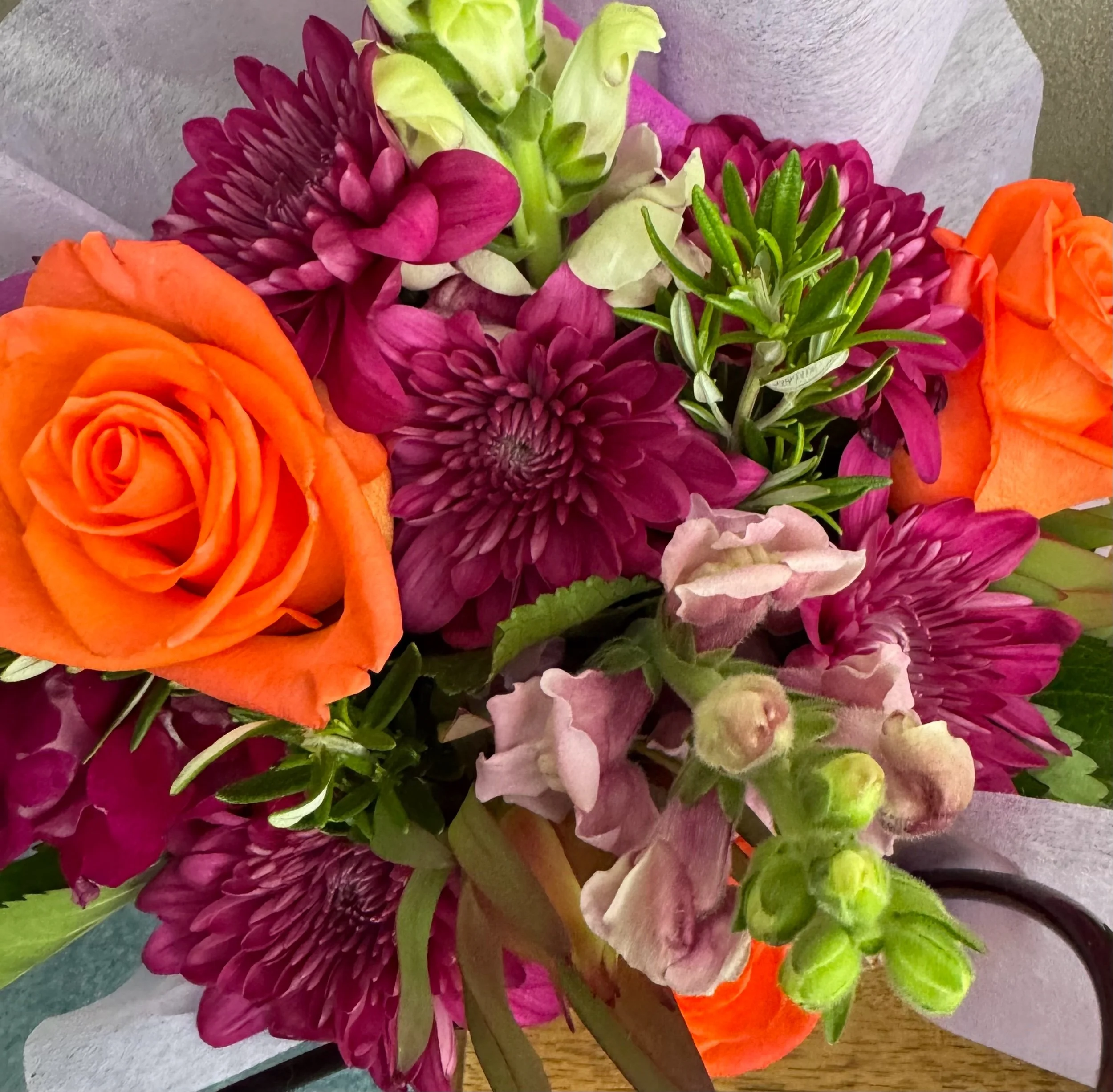 Petite seasonal flower posy – small florist arrangement available for Auckland flower delivery