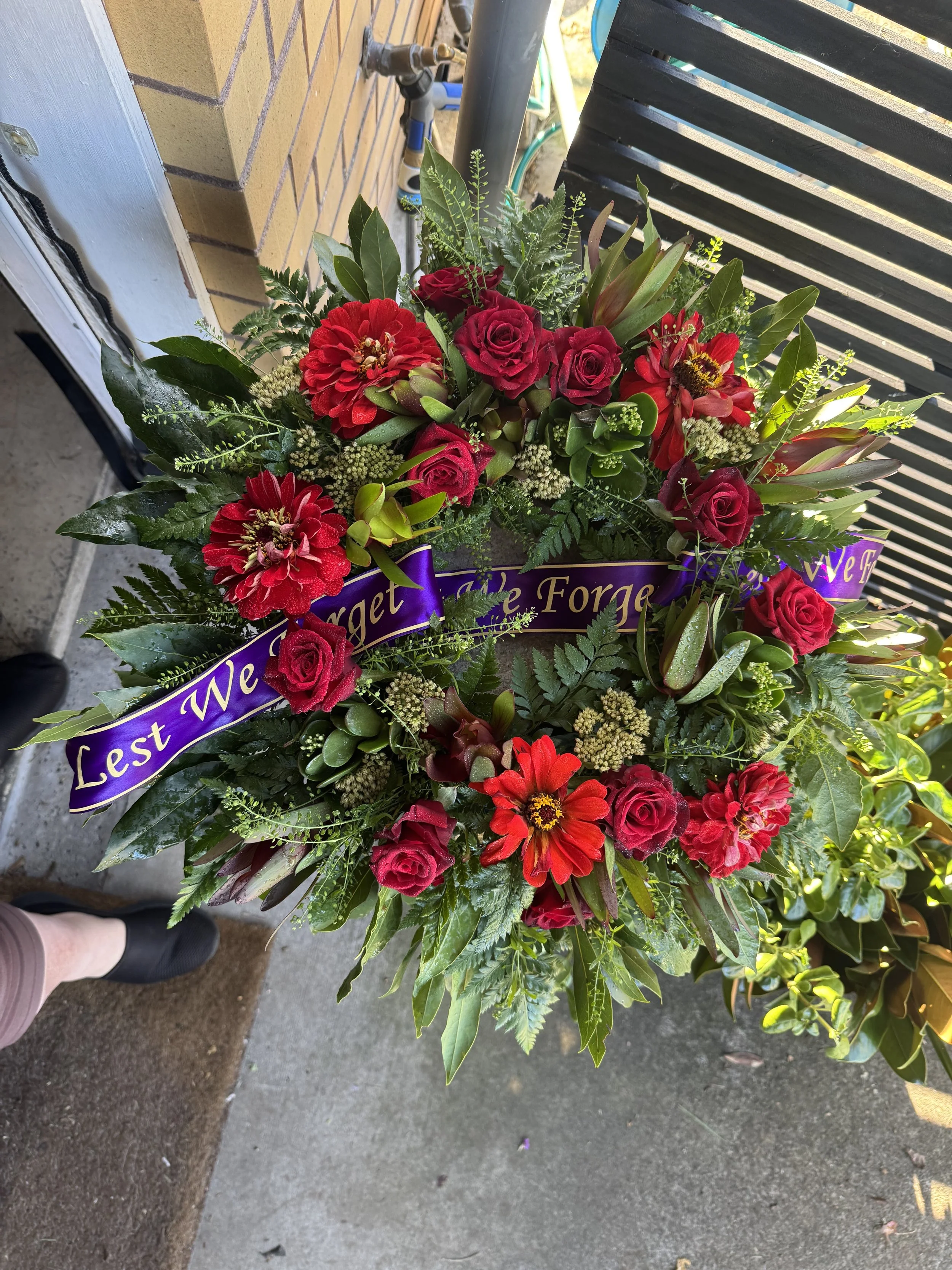 Small Round Anzac Wreath with Memorial Ribbon