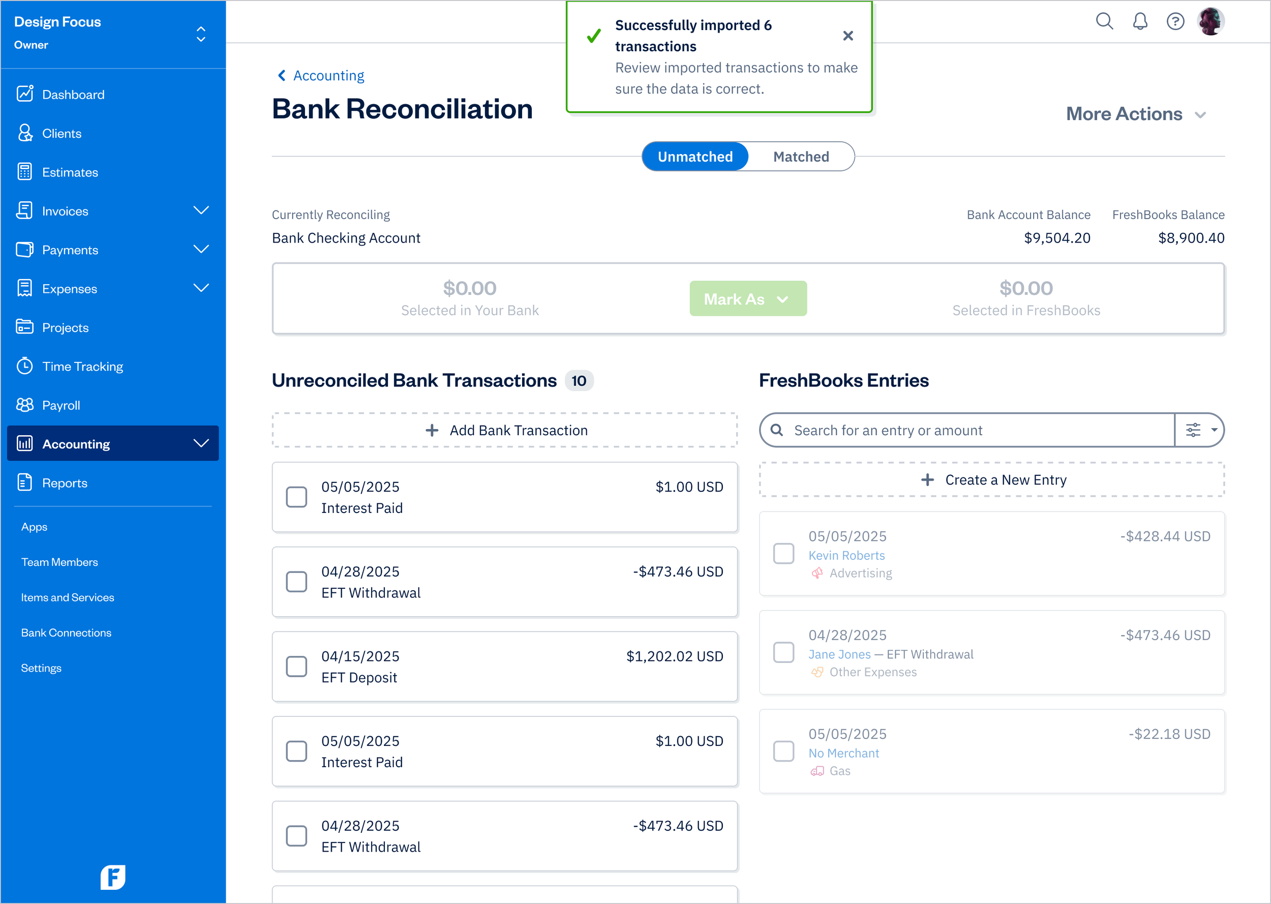 Import From File - Imported Transactions