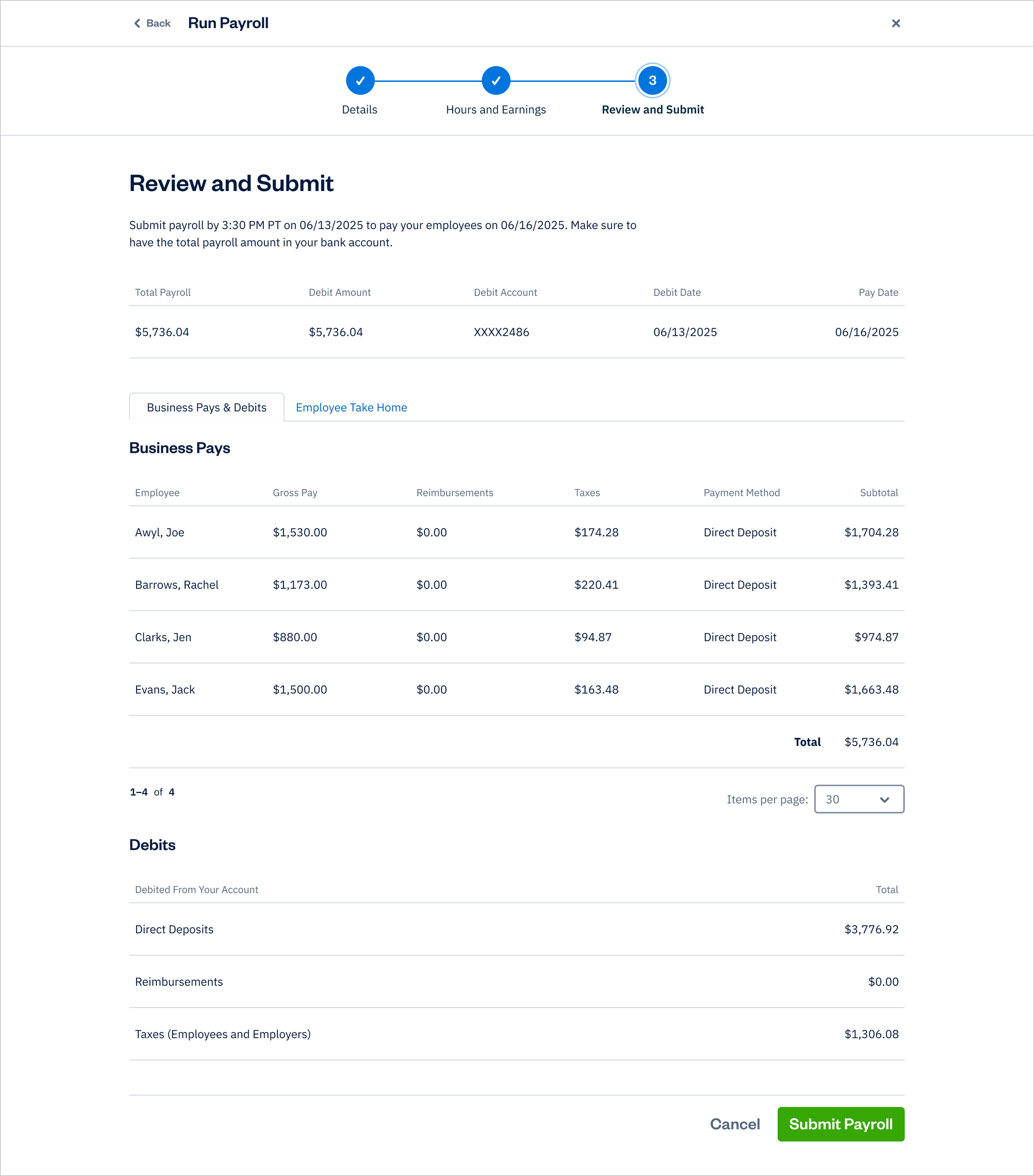 Run Payroll - Step 3: Review and Submit