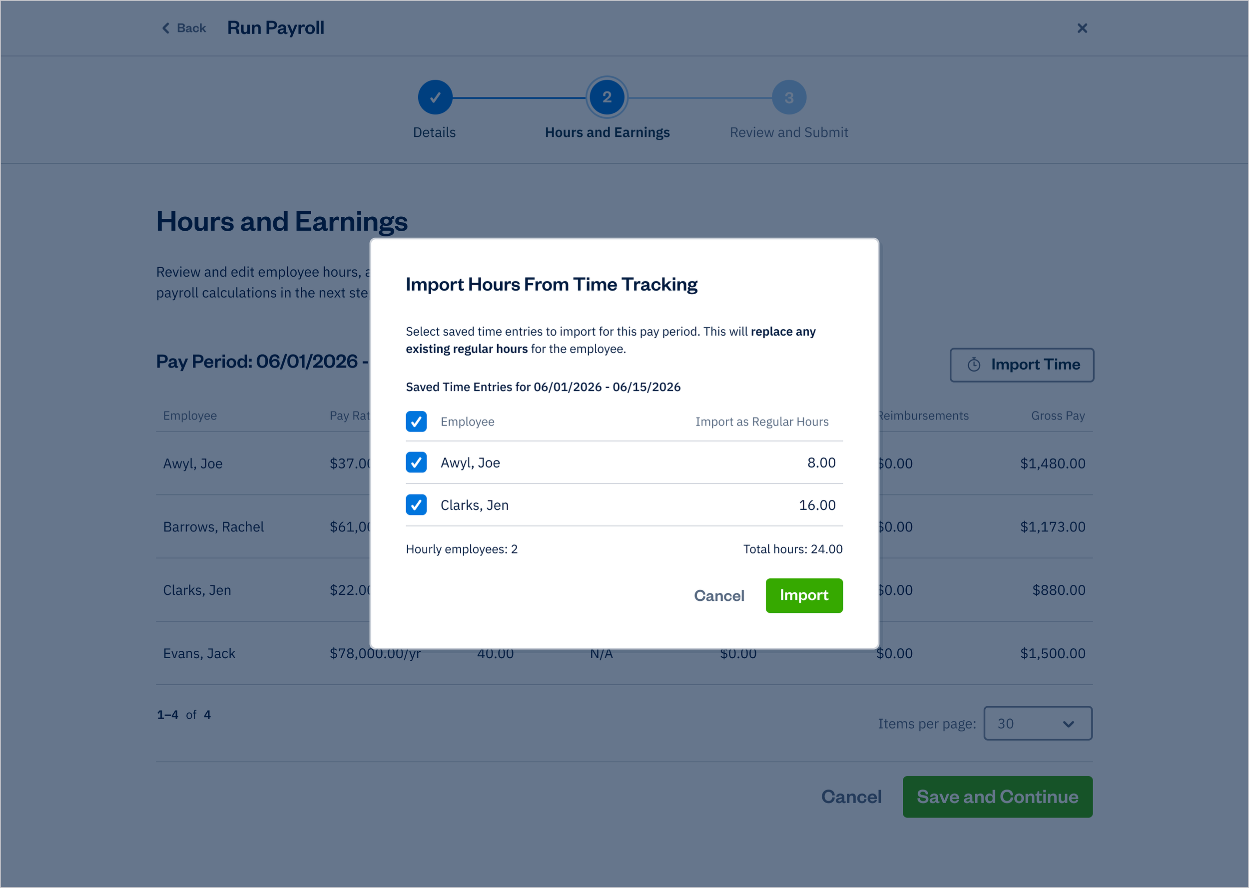 Payroll - Run Employee Payroll - Import Time