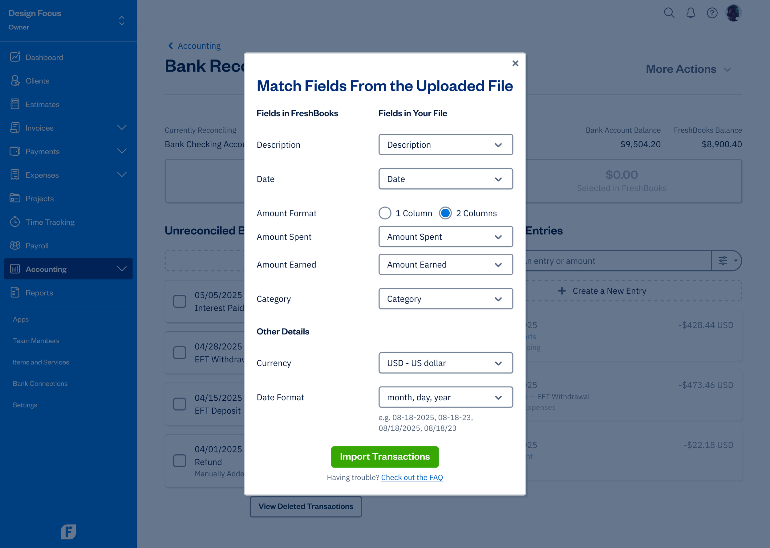 Bank Reconciliation - Import From File - Match - Filled