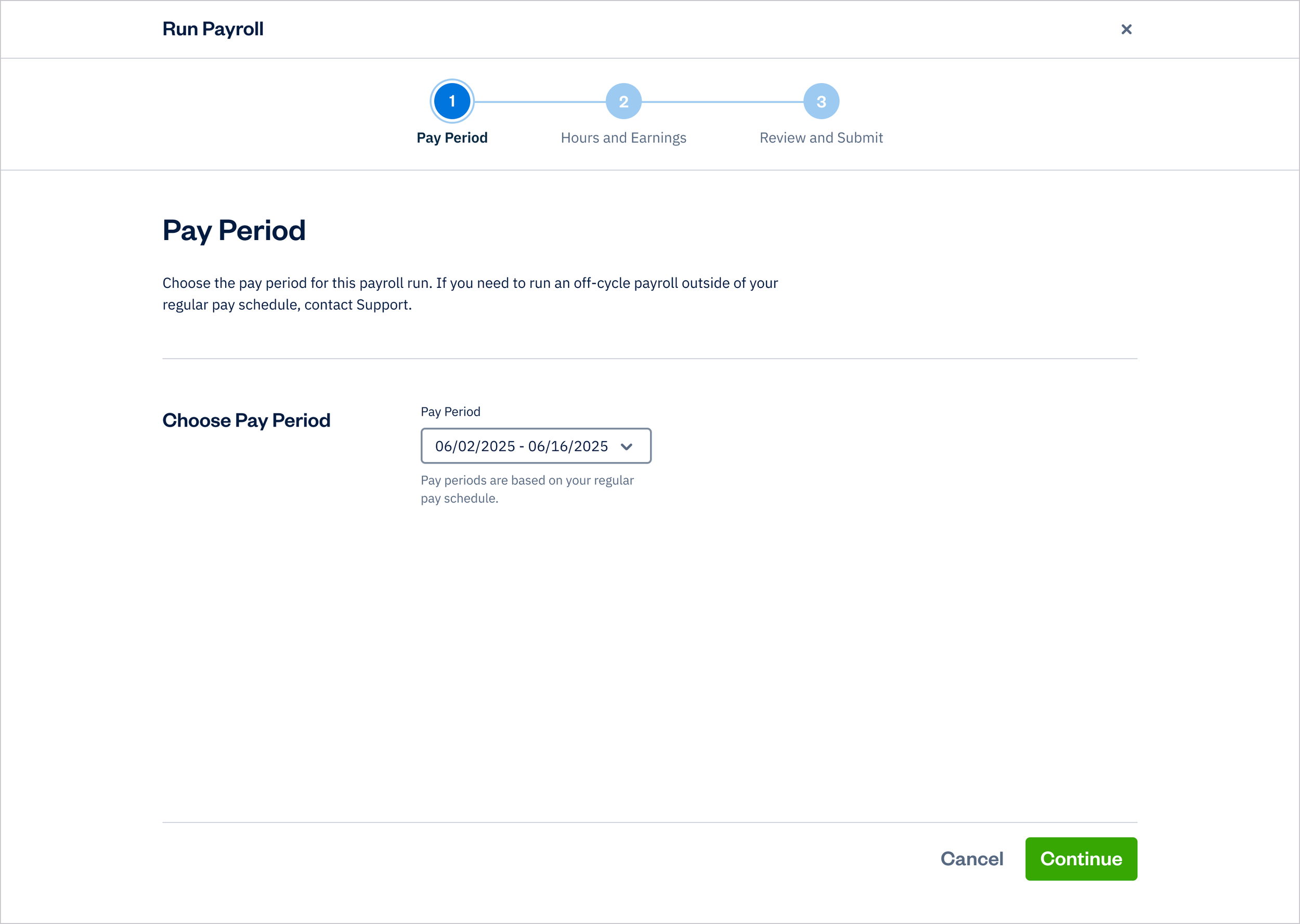 Run Payroll - Step 1: Pay Period