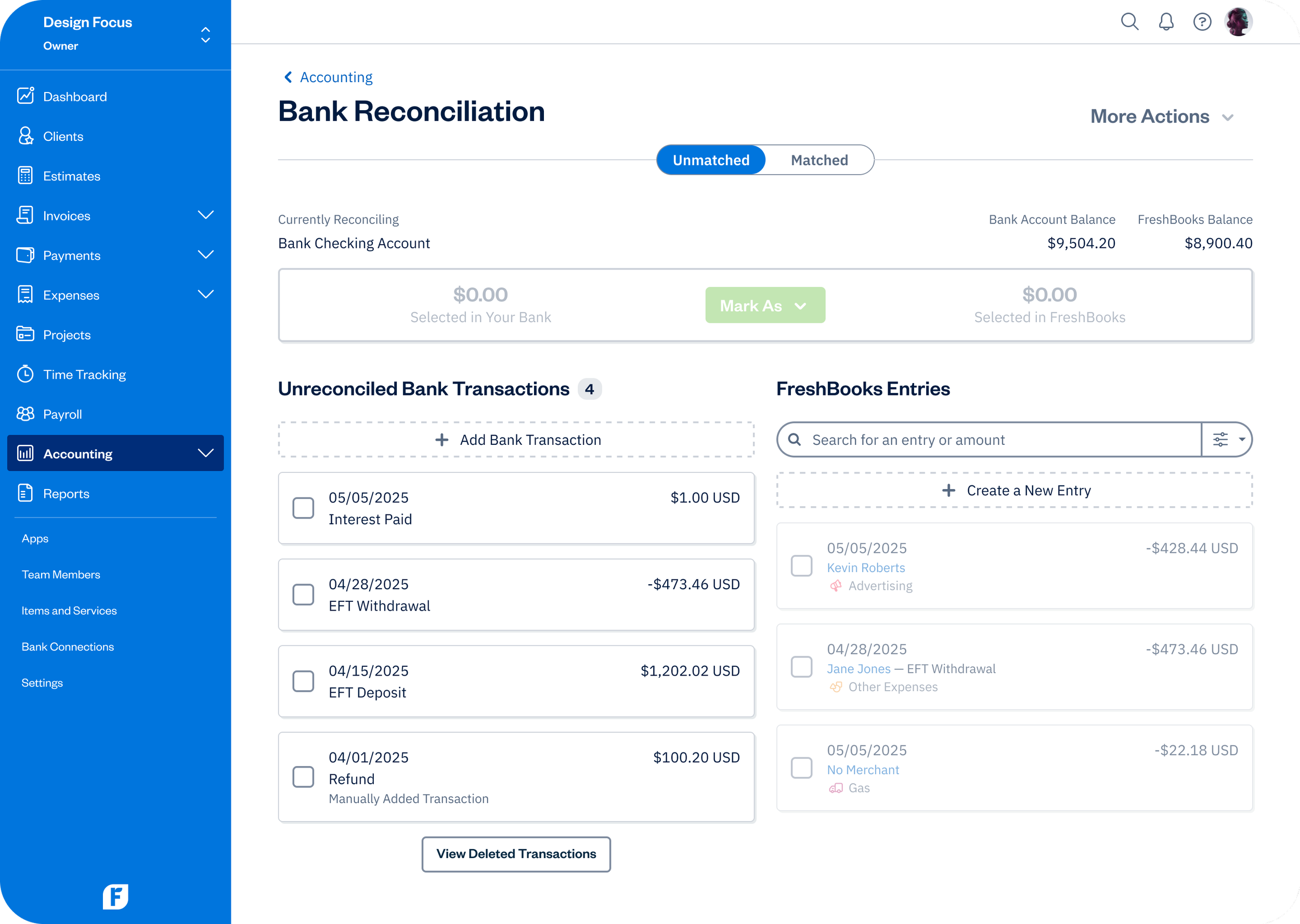 FreshBooks - Bank Rec
