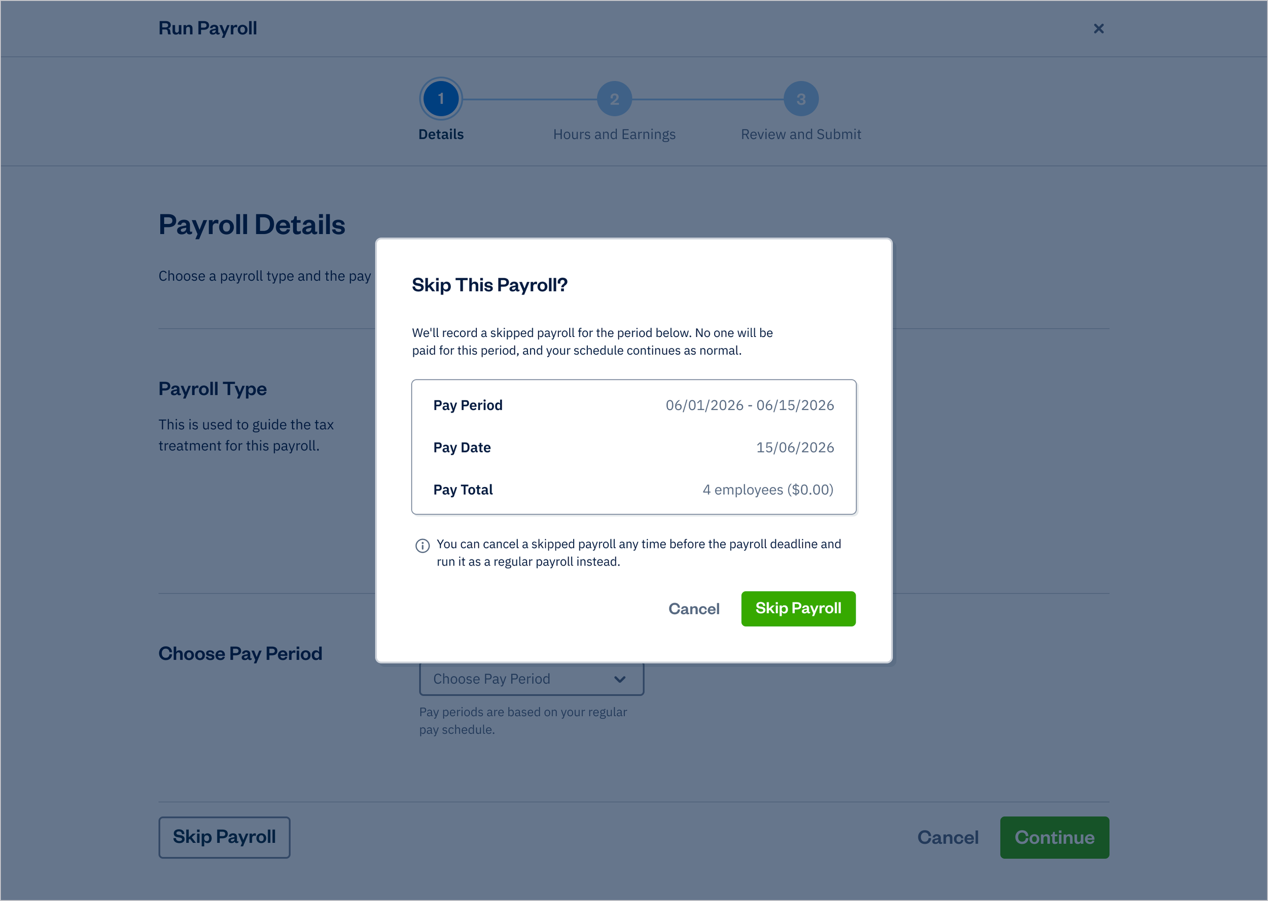 Payroll - Run Employee Payroll - Skip