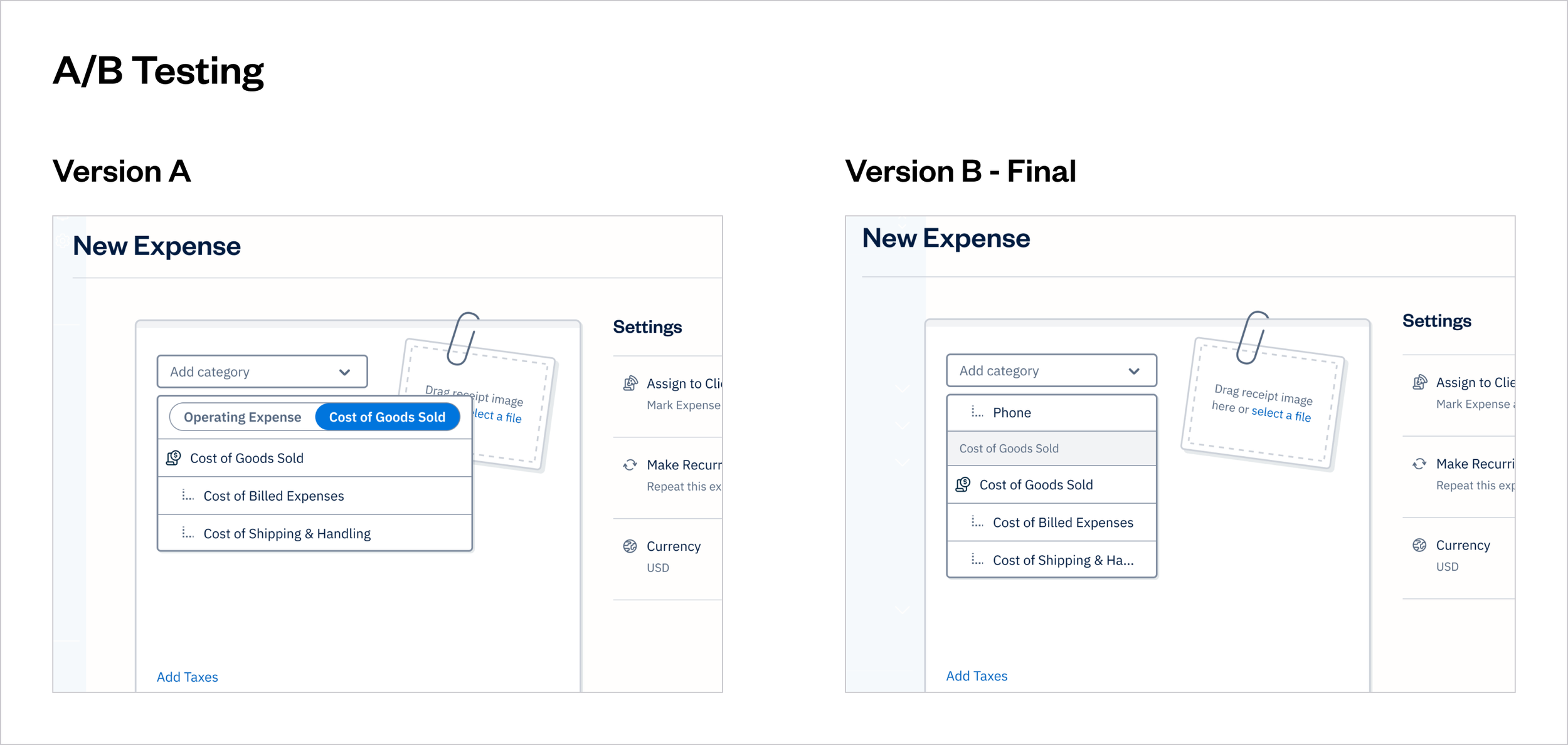 Chart of Accounts - A/B Testing