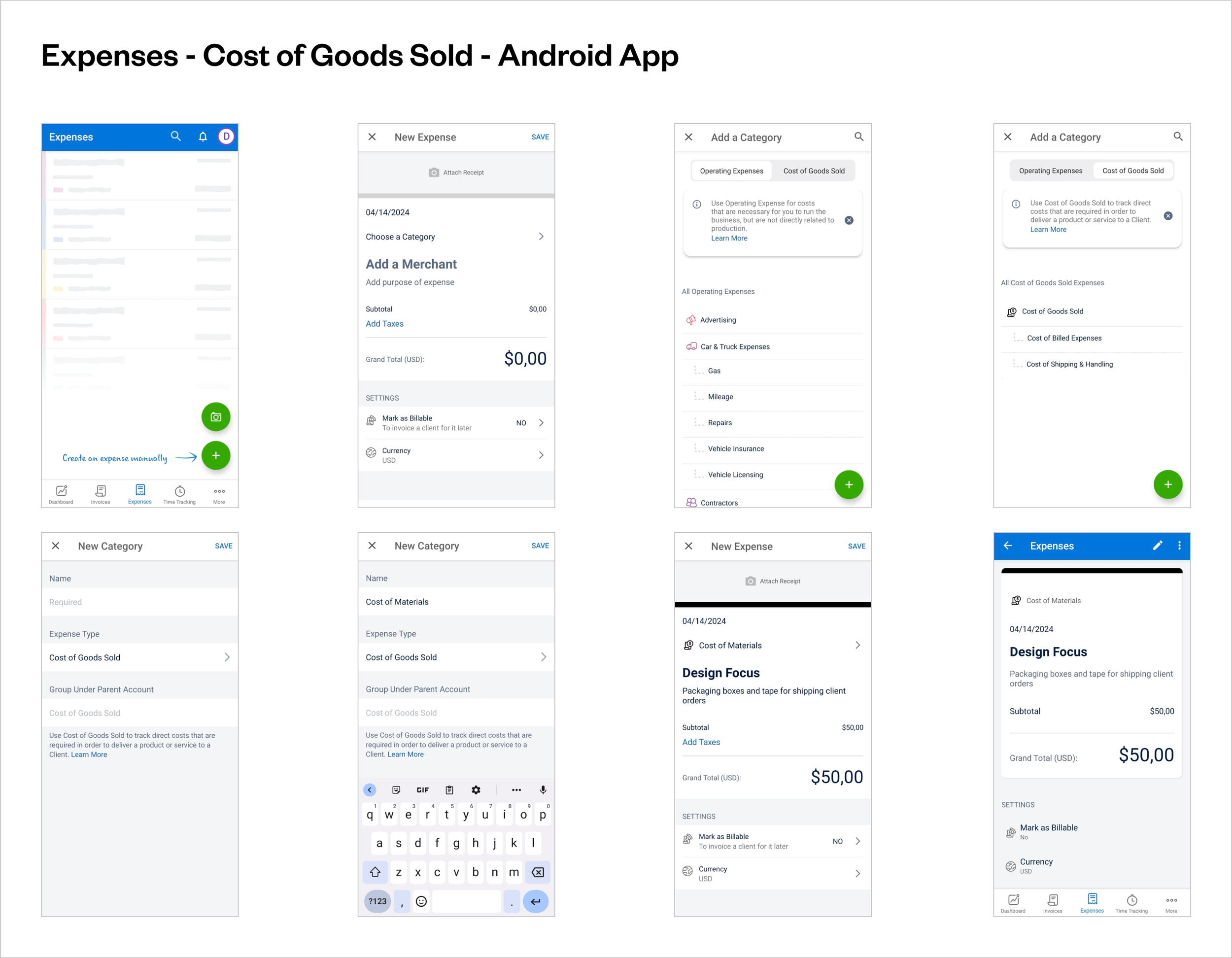 Expenses - Cost of Goods Sold - Android App