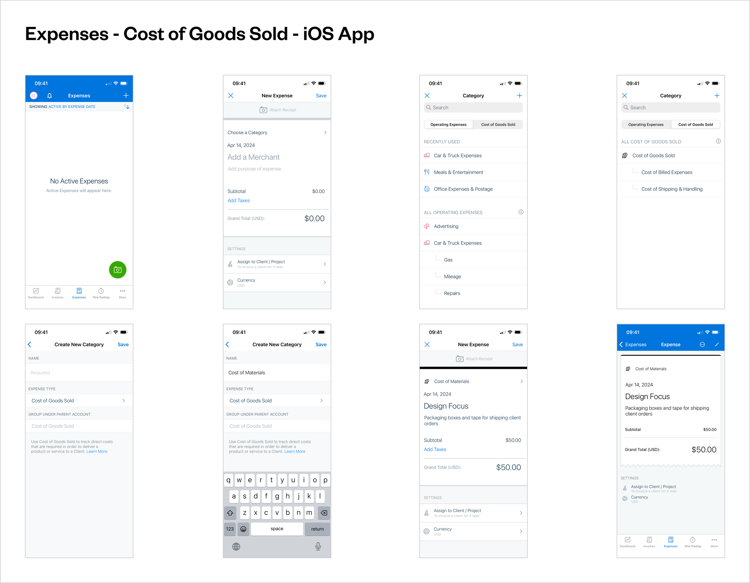 Expenses - Cost of Goods Sold - iOS App