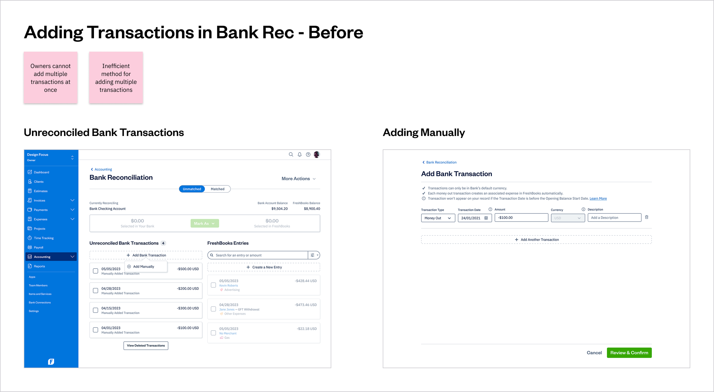 Adding Transactions in Bank Rec - Before
