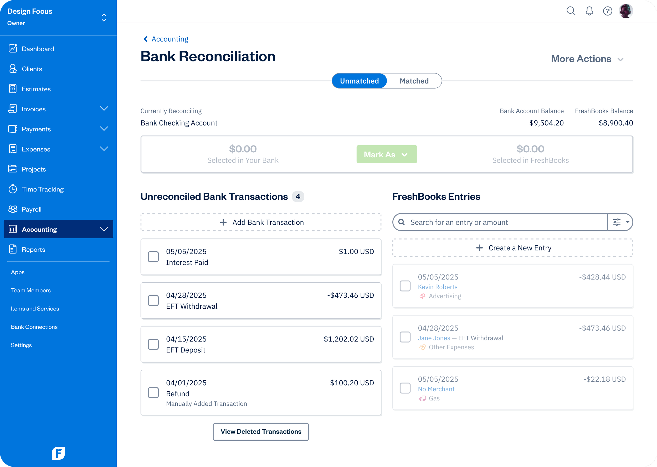 FreshBooks - Bank Reconciliation