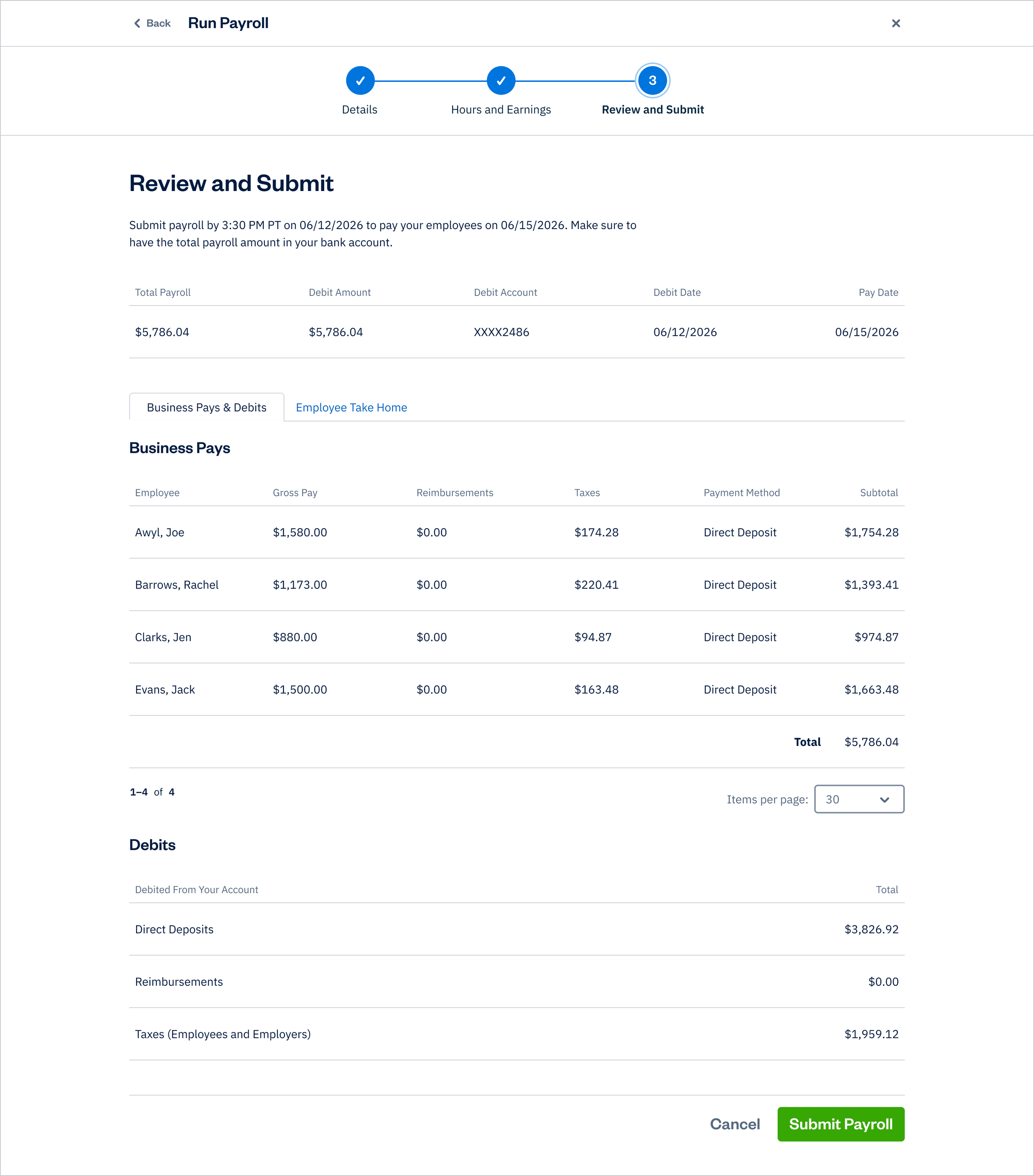 Payroll - Run Employee Payroll - Step 3: Review and Submit