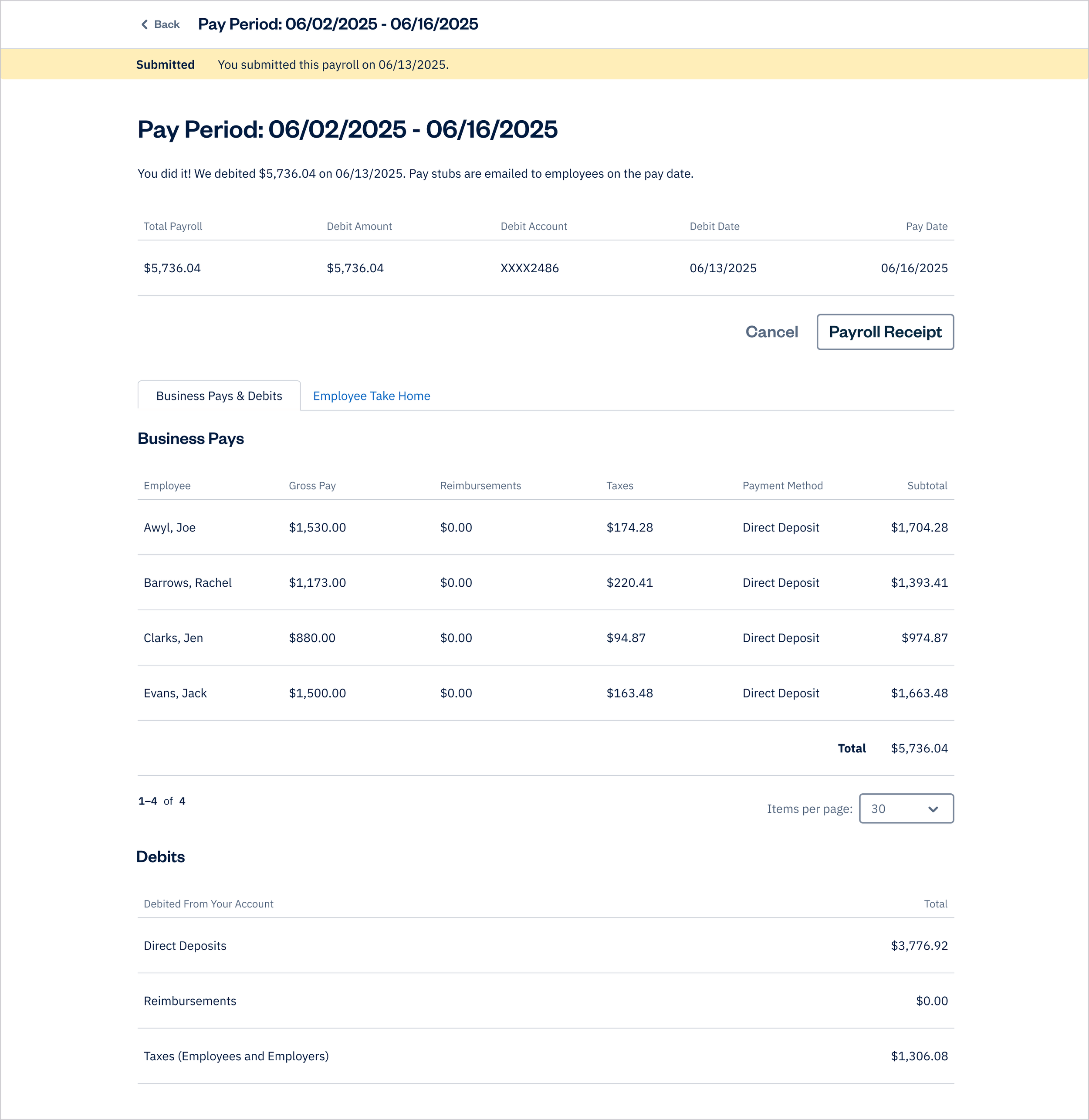 Submitted Payroll Run