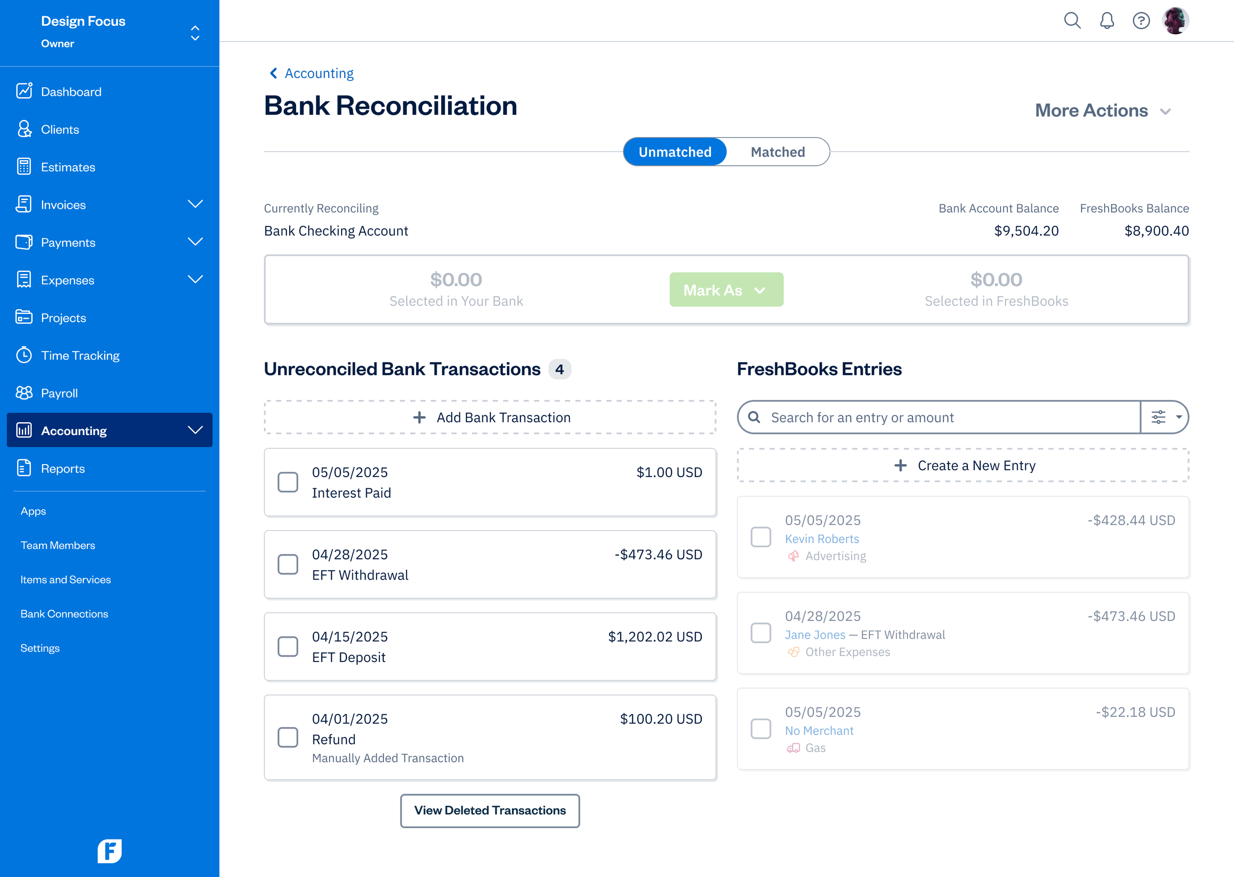 FreshBooks - Bank Rec