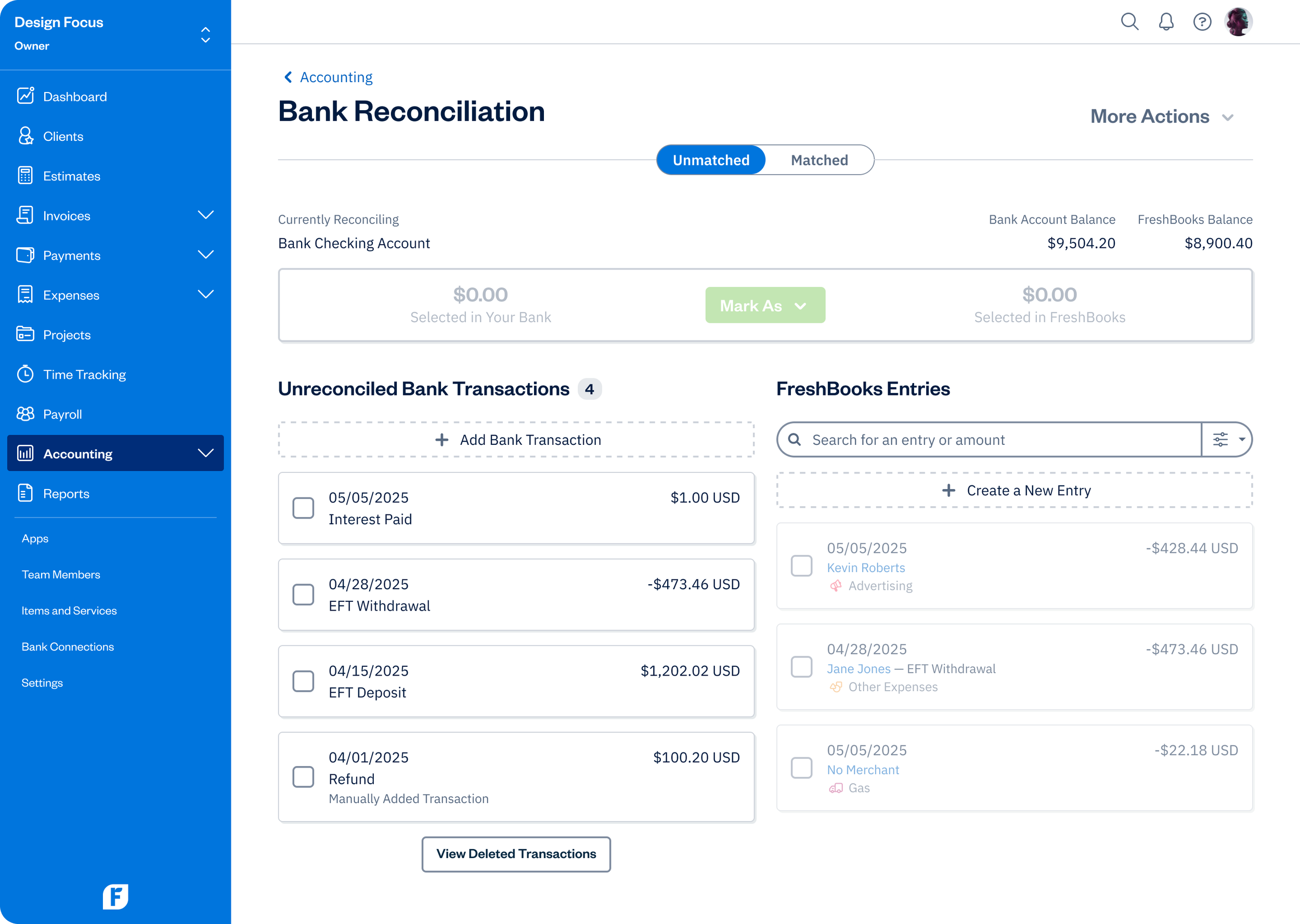 FreshBooks - Bank Reconciliation