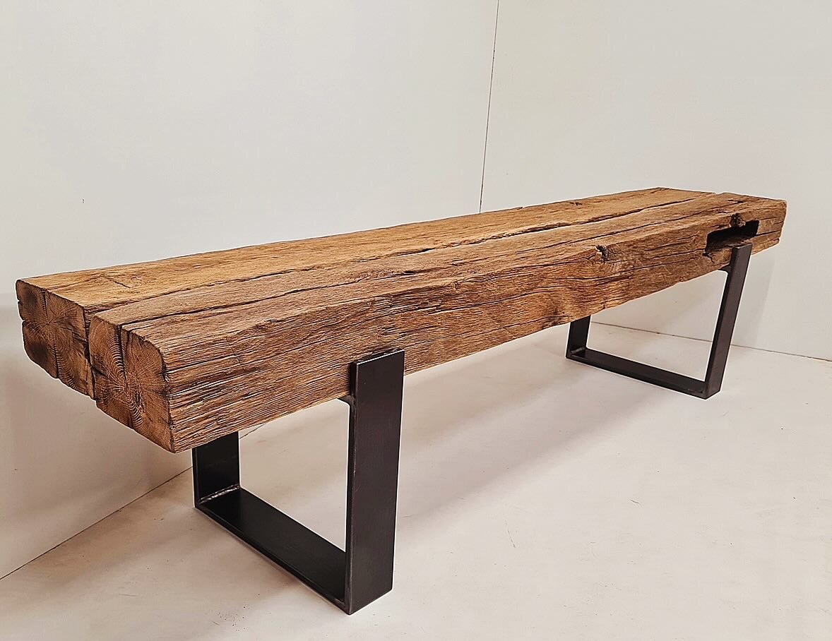 This steel and antique Oak coffee table we created for a client really lets the material speak. The oak is over 200yr and recycled from a house in France. #bespokefurniture #reclaimedwood #reclaimed #reclaimedfurniture #antiqueoak #handmade #cabinetr