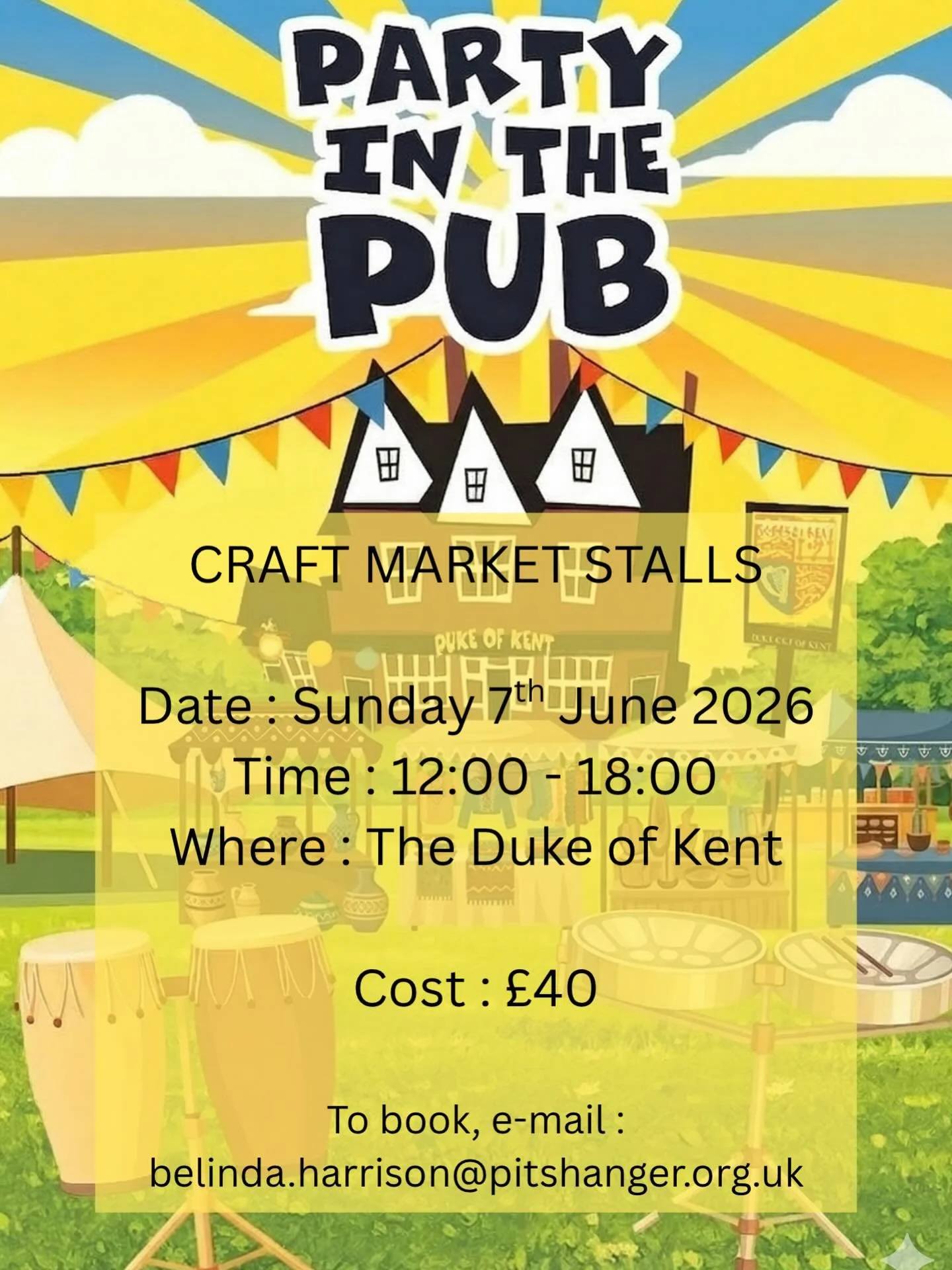 Are you interested in having a craft stall at Party in the Pub this year at the Duke of Kent? If so, ping Belinda an e-mail letting her know what you do! 

#craftmarket #craftstalls #partyinthepub #pitshanger #pca