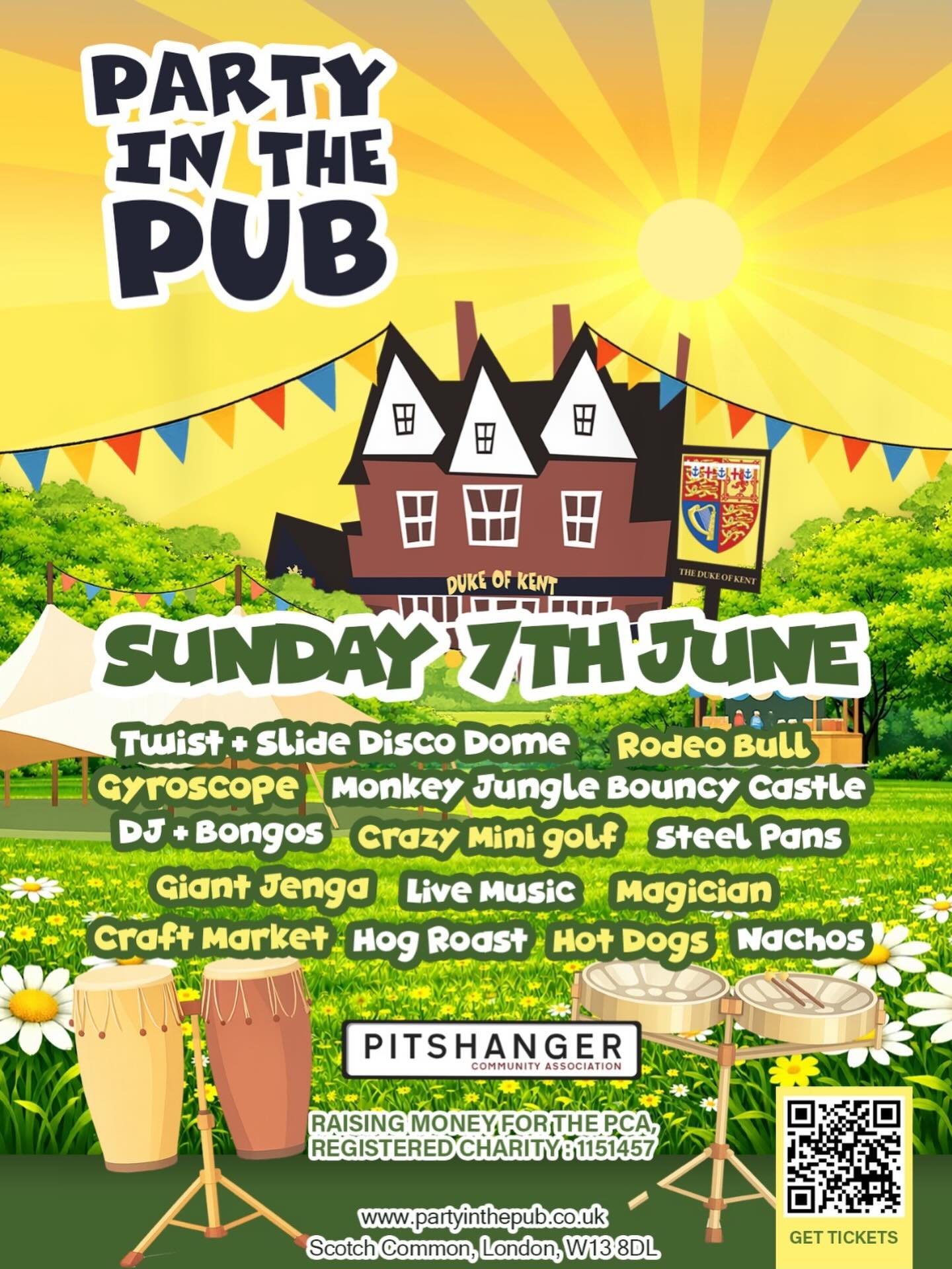 Here&rsquo;s the line up for this year&rsquo;s Party in the Pub and it promises to be a goodun.
We&rsquo;re aiming to bring a carnival / SOCA vibe this year with live steel pan music, your favourite local magician will be back and they&rsquo;ll be mo