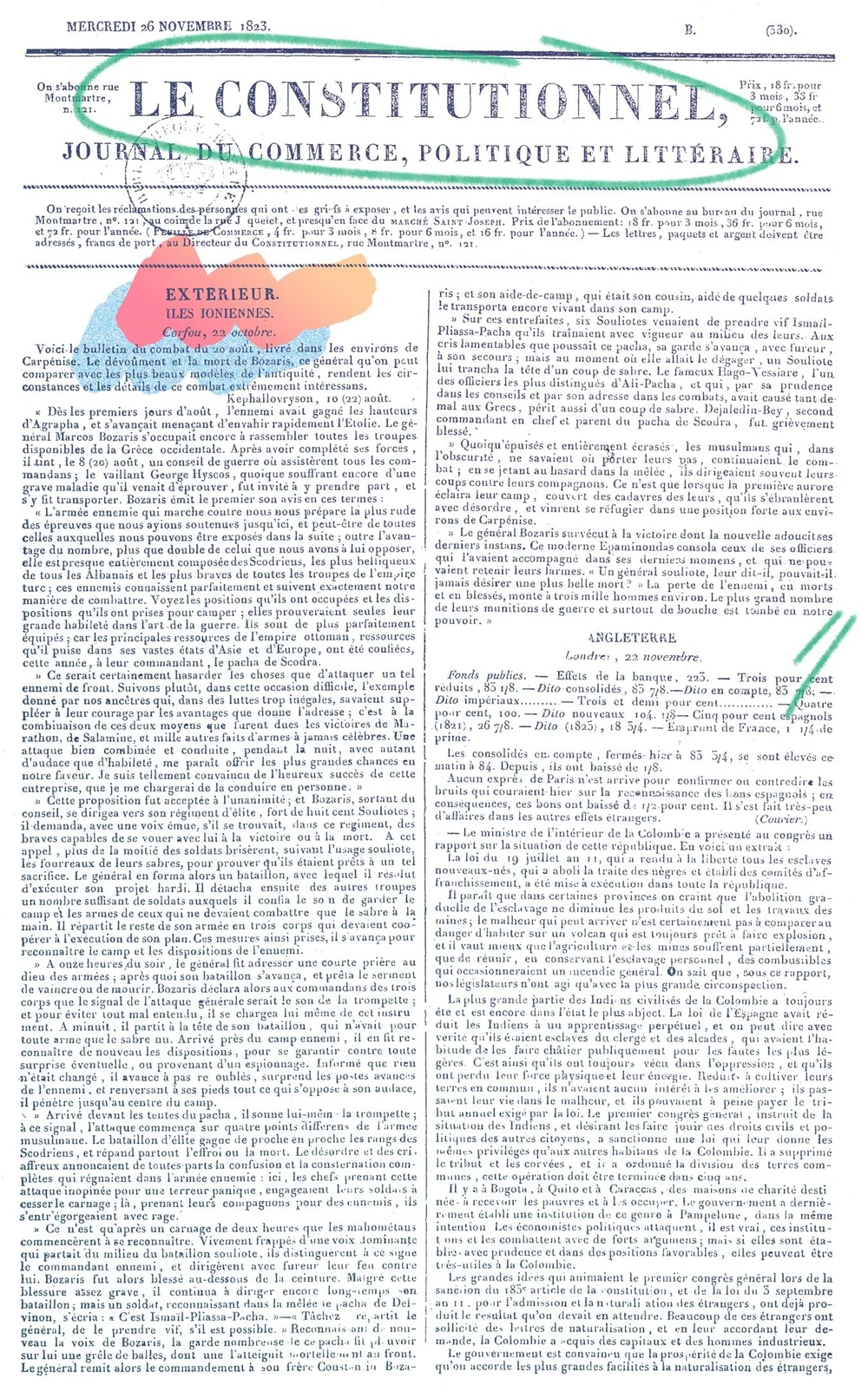 Le Constitutionnel , 26 Νοεμβρίου 1823 - πηγή: RetroNews-BnF