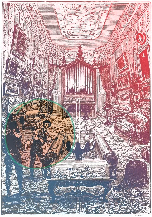 Το εσωτερικό του Ναυτίλου. Χαρακτικό των Alphonse de Neuville και Edouard Riou, 1871 - πηγή: Wikimedia Commons