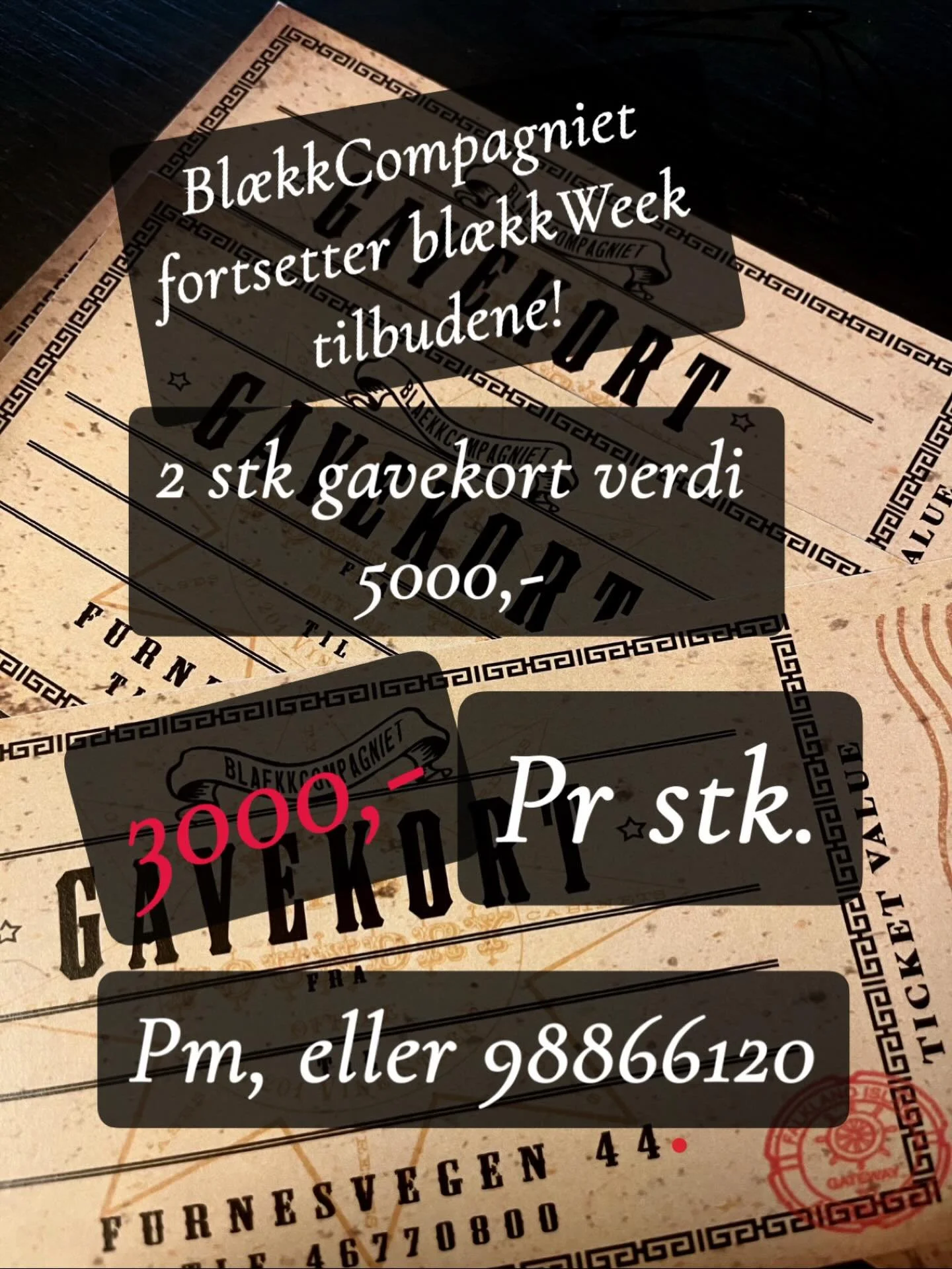 Gj&oslash;r noen glad til jul? Eller gi deg selv noe fint?
Gavekort, kun to stk, og kun denne uka !
DM eller 98866120. Kan sendes i posten eller hentes p&aring; studioet!
#blackweek #blackfridaydeals #blackfriday #blackfridaysale #gavekort