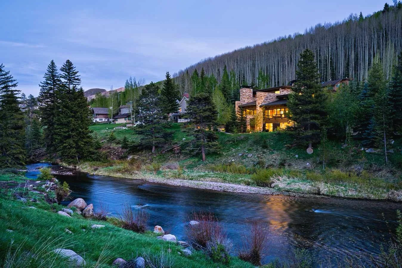 Mountain residences beside a creek in the Vail Valley