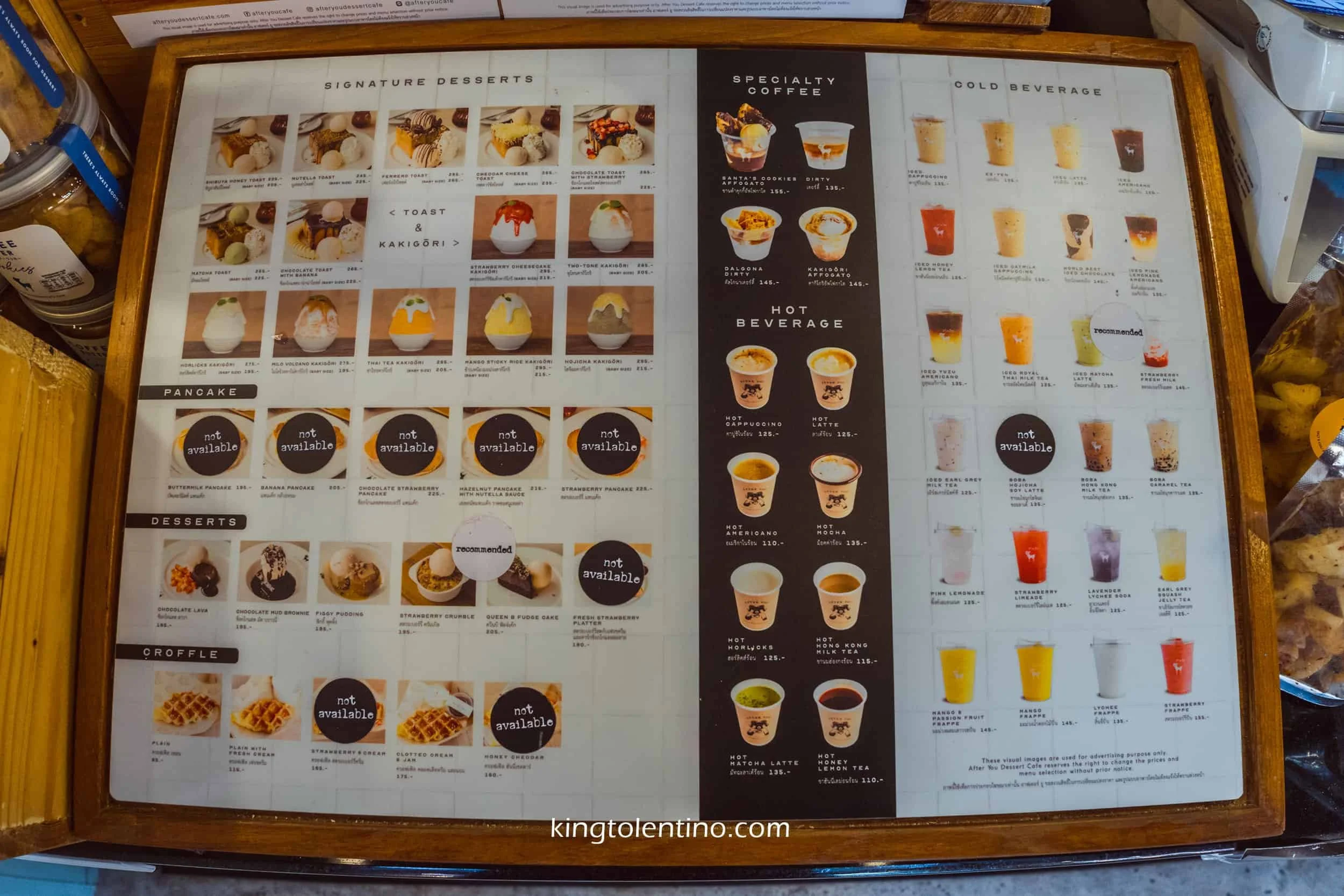 After You Dessert Café menu