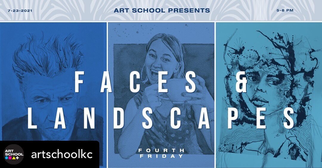 Posted @withregram &bull; @artschoolkc Come and hang this Friday night for the second opening of our Faces &amp; Landscapes show featuring some incredible artists in their very first shows! July 23, 5-8 pm, downtown Lee&rsquo;s Summit. Also - free wi