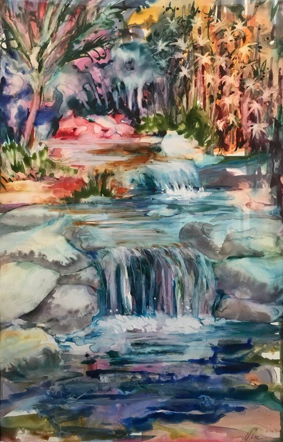 Original Abstract Painting Yupo Paper 16 X 20 Inches water Reflections  Watercolor Art 