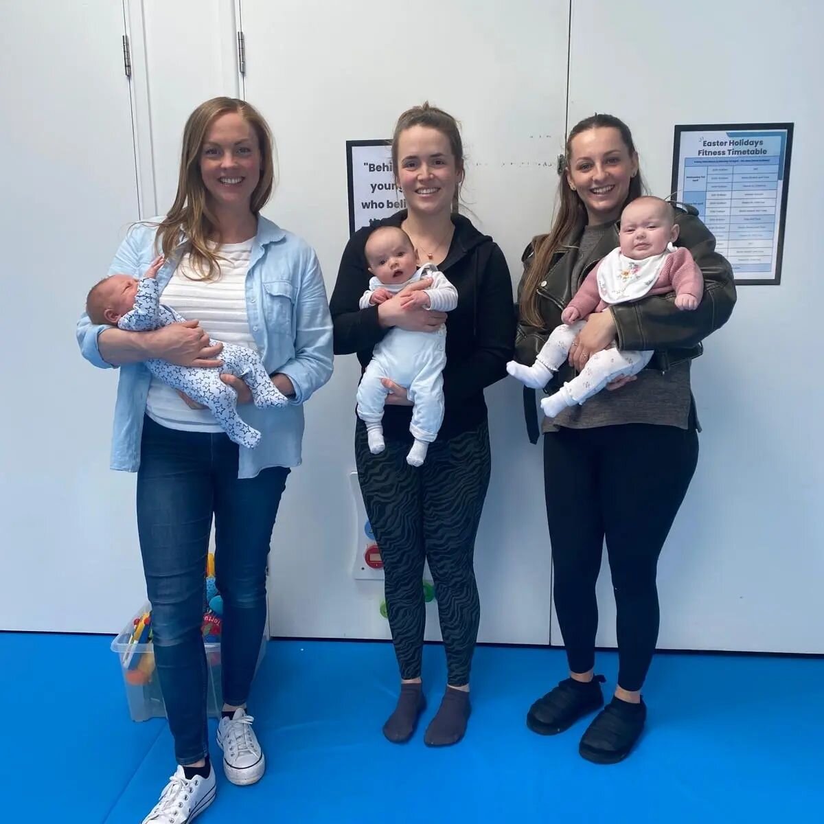 Welcome to the world to the 'three musketeers' Jack, Theo and Eliza 👶 💙 🩷 

What a lovely photo of:

🔹️Vicky and Jack 
🔹️Fran and Theo
🔹️Emily and Eliza 

Congratulations coaches, the team are pleased to see you all at the gym and doing so well