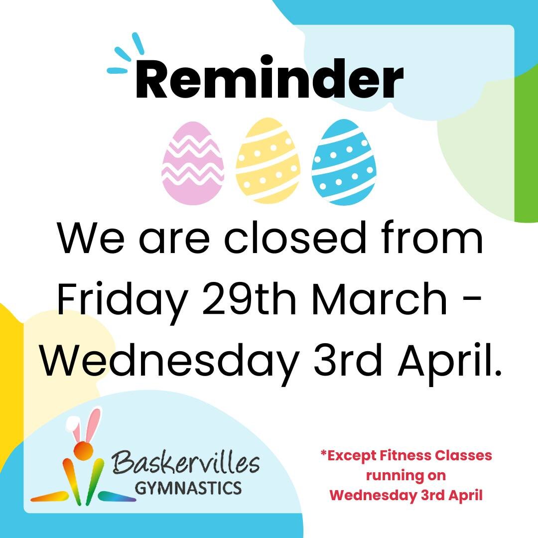 Baskervilles will be closed from Friday 29th - Wednesday 3rd April due to the Easter weekend, building maintenance and staff training ✨

🔹With the exception of Fitness Classes which are running on Wednesday 3rd April 🏋

🔹Holiday courses will be ru