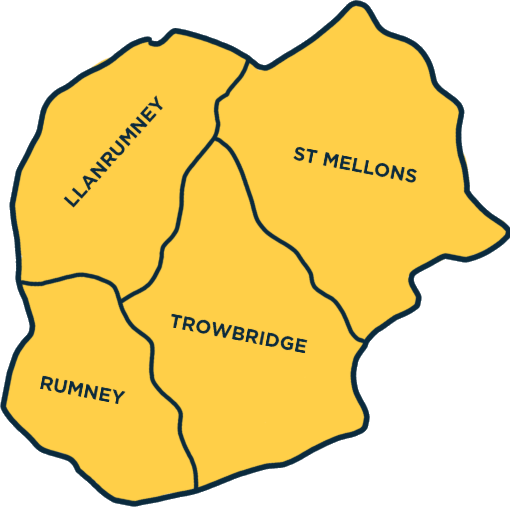 Graphic of outline of Llanrumney, Trowbridge, Rumney, and St Mellons